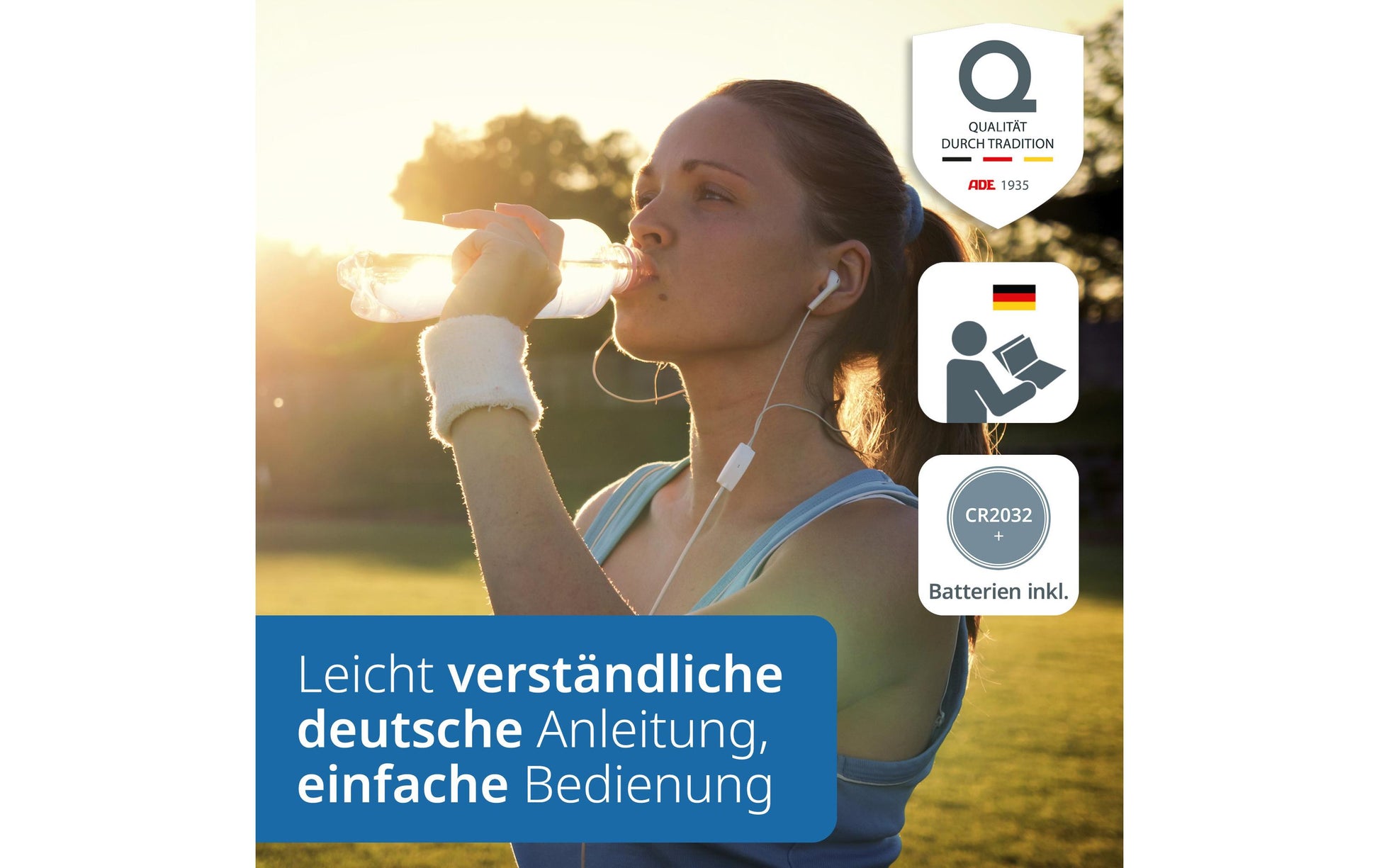 ADE Paketwaage BE2306-5 – Tragkraft 180 kg, Teilung 100 g, Wiegefläche 30 × 30 cm, Batterie, Sicherheitsglas
