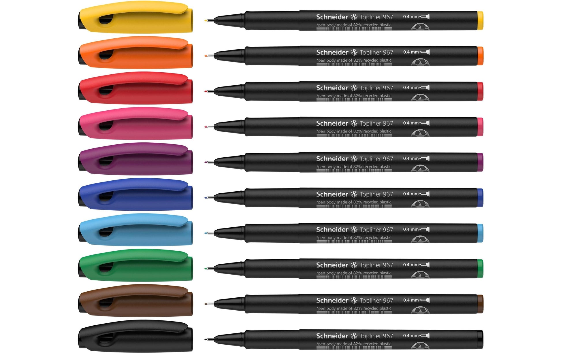 Schneider Schreibgeräte Schneider Topliner 967 Fineliner Set – 10 Stk., 0,4 mm, assortiert, Cap-Off