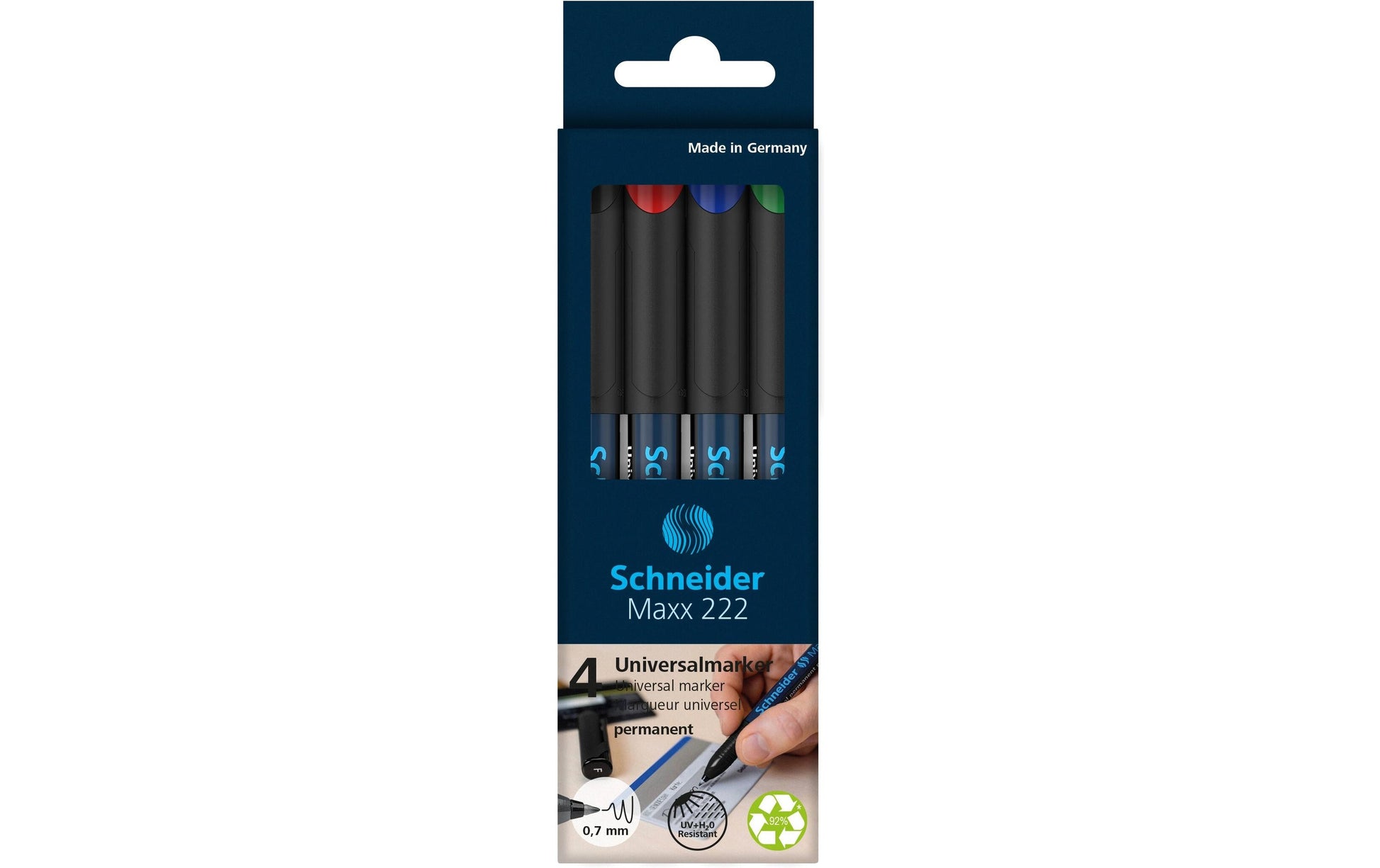 Schneider Schreibgeräte Schneider Maxx 222 Permanentmarker – Feine Spitze – Mehrfarbig, 4er-Set
