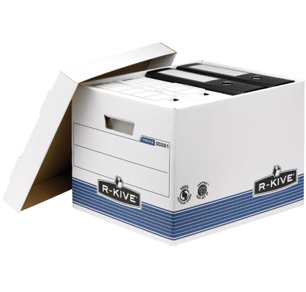 Fellowes Archivschachtel – für A4, B 335 × H 292 × T 404 mm, stapelbar, blau/weiss, Karton, 10 Stück