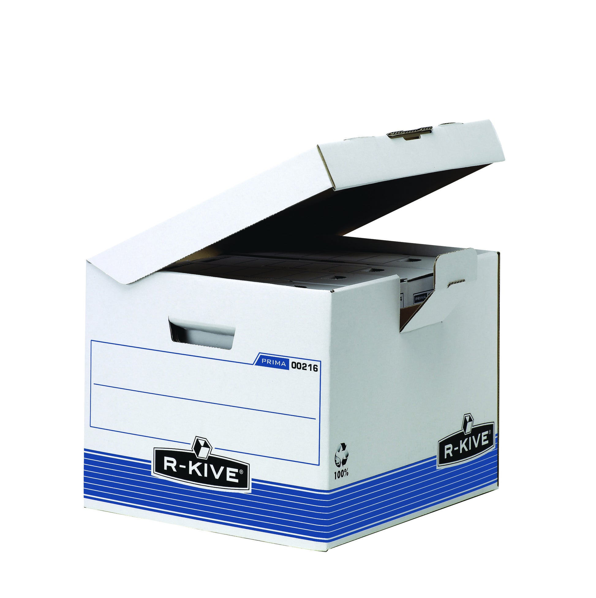 Fellowes Umzugsbox 46 l – mit Klappdeckel, 377 × 310 × 395 mm, weiss, blau, Karton, 10er Pack