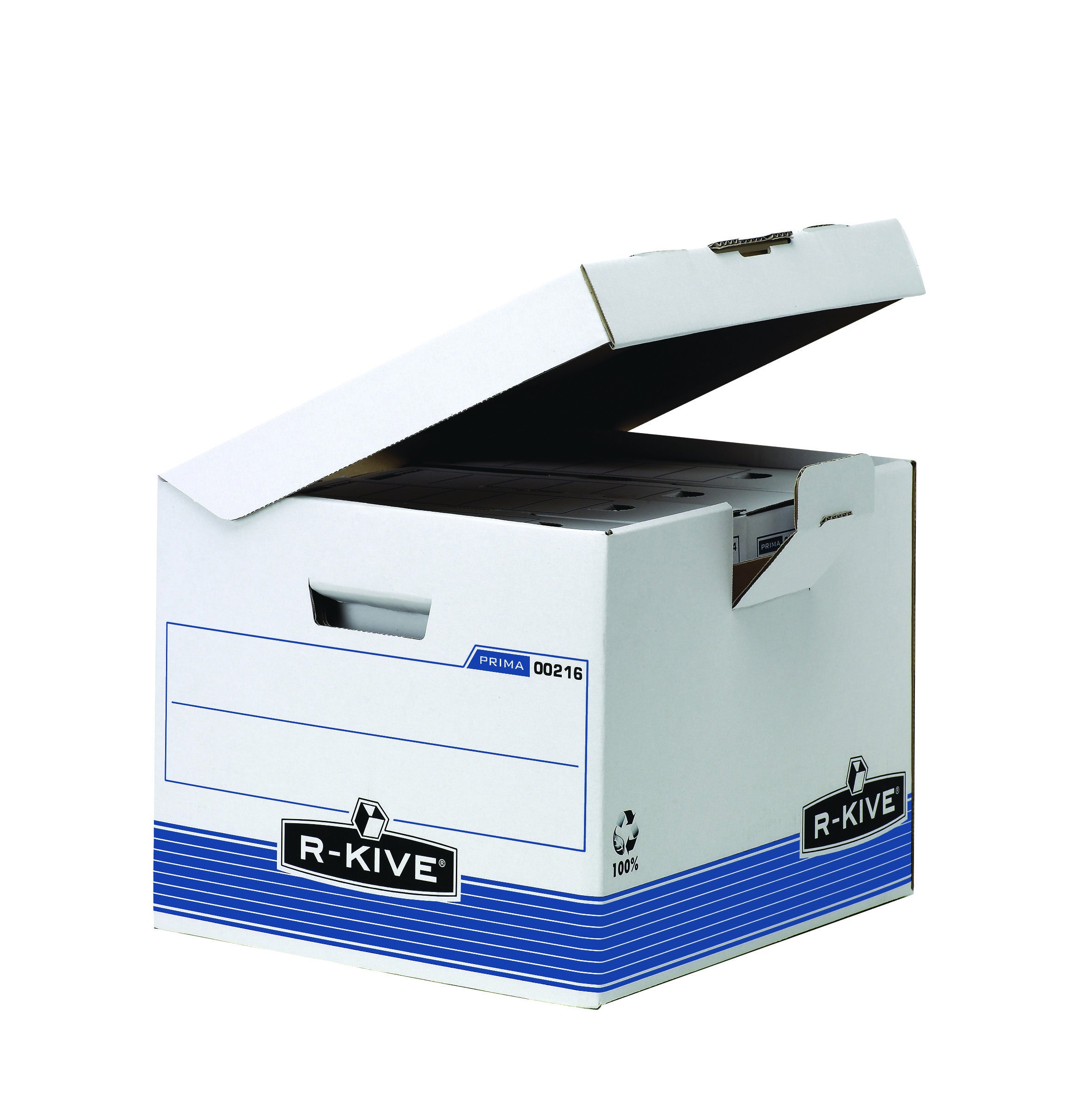 Fellowes Umzugsbox 46 l – mit Klappdeckel, 377 × 310 × 395 mm, weiss, blau, Karton, 10er Pack