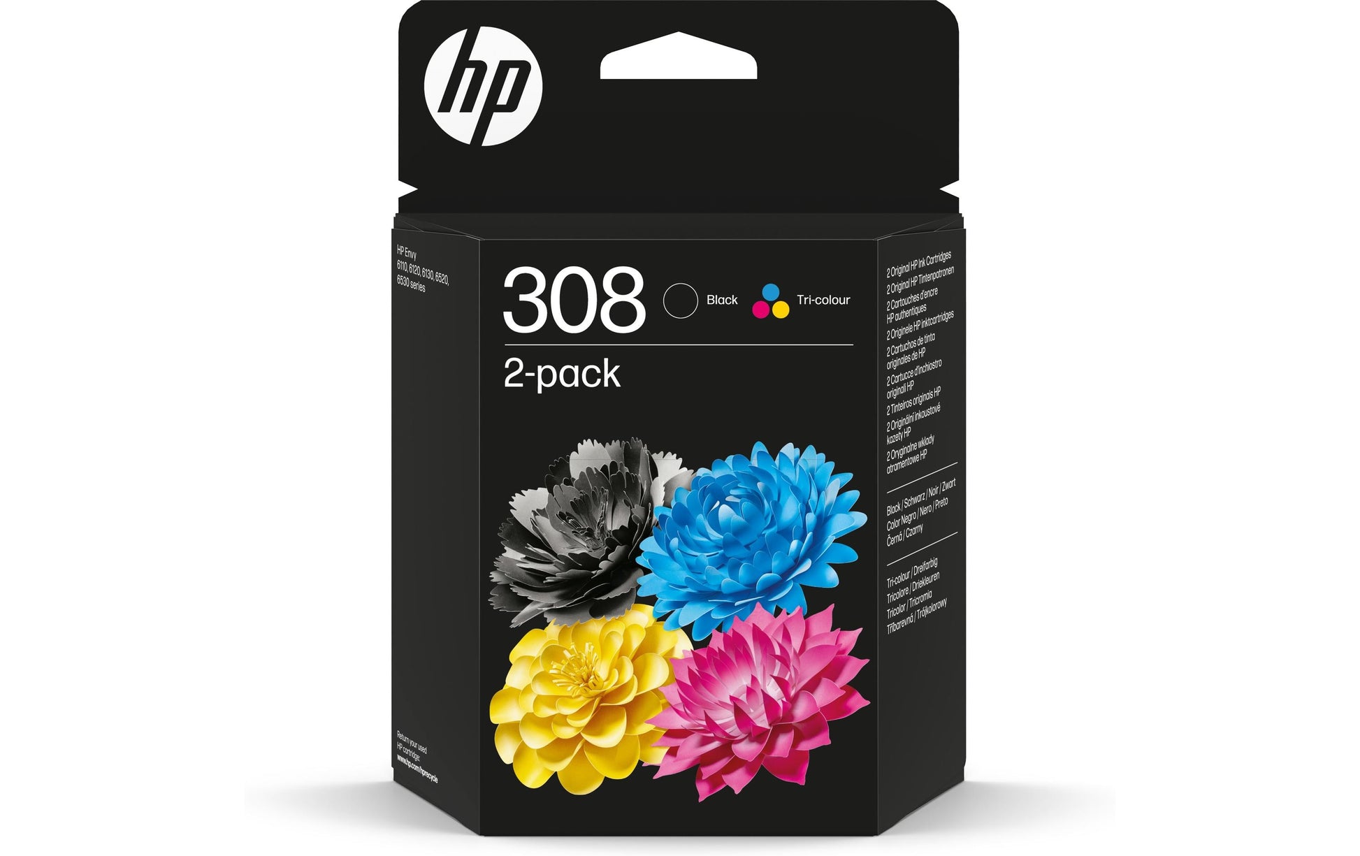 HP 308 Tintenpatronen-Multipack, Schwarz/Cyan/Magenta/Gelb (Original) – für HP Envy 6110e/6120e/6130e …