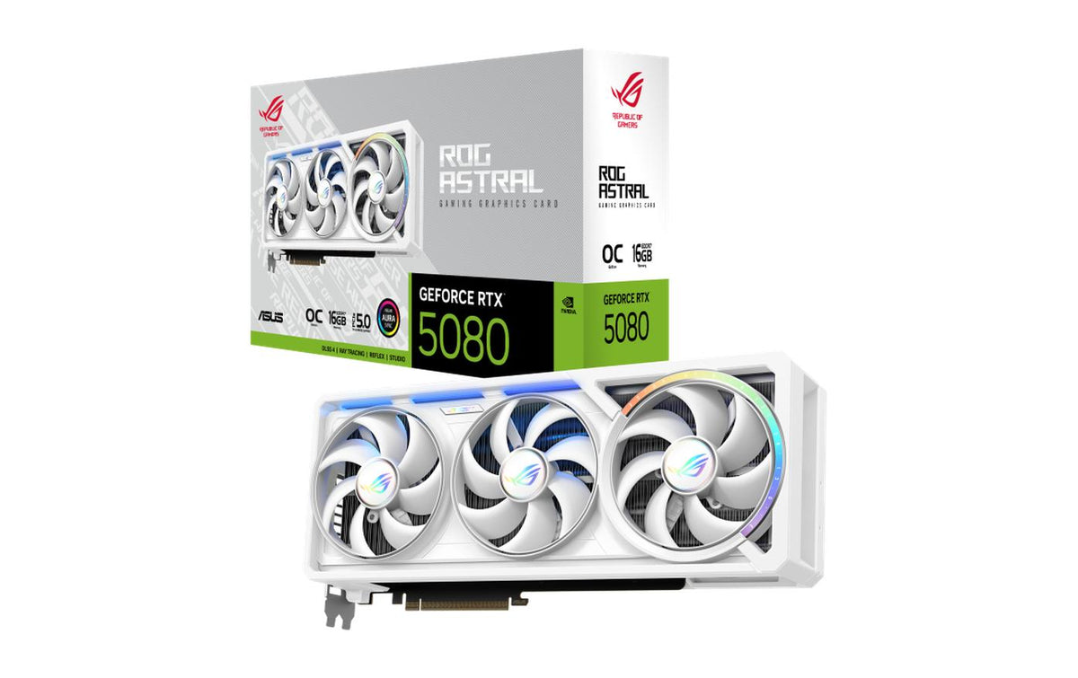 ASUS ROG-ASTRAL-RTX5080-O16G-WHITE – PCIe Grafikkarte – GeForce RTX 5080, 16 GB GDDR7, 2×HDMI, 3×DisplayPort