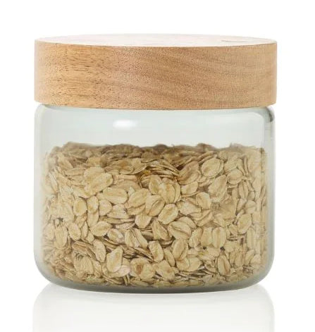 AdHoc PureJar – Vorratsdose 500 ml, Ø 10 × 10 cm, Glas (Borosilikat)/Akazie, Grau