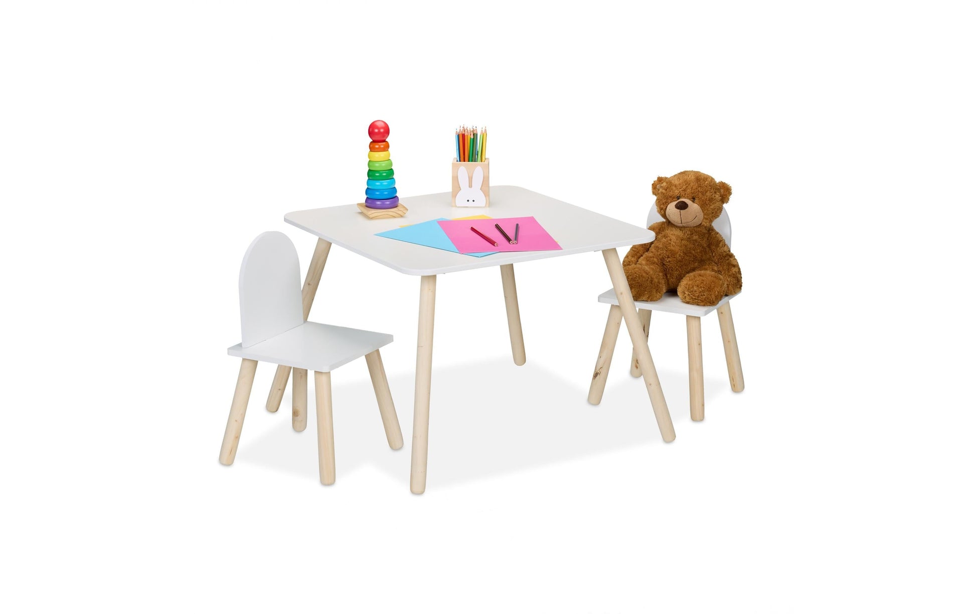 Relaxdays 3-teiliges Bistro-Set mit 2 Stühlen – MDF, Holz – Tisch 60 × 60 × 45 cm – für den Innenbereich