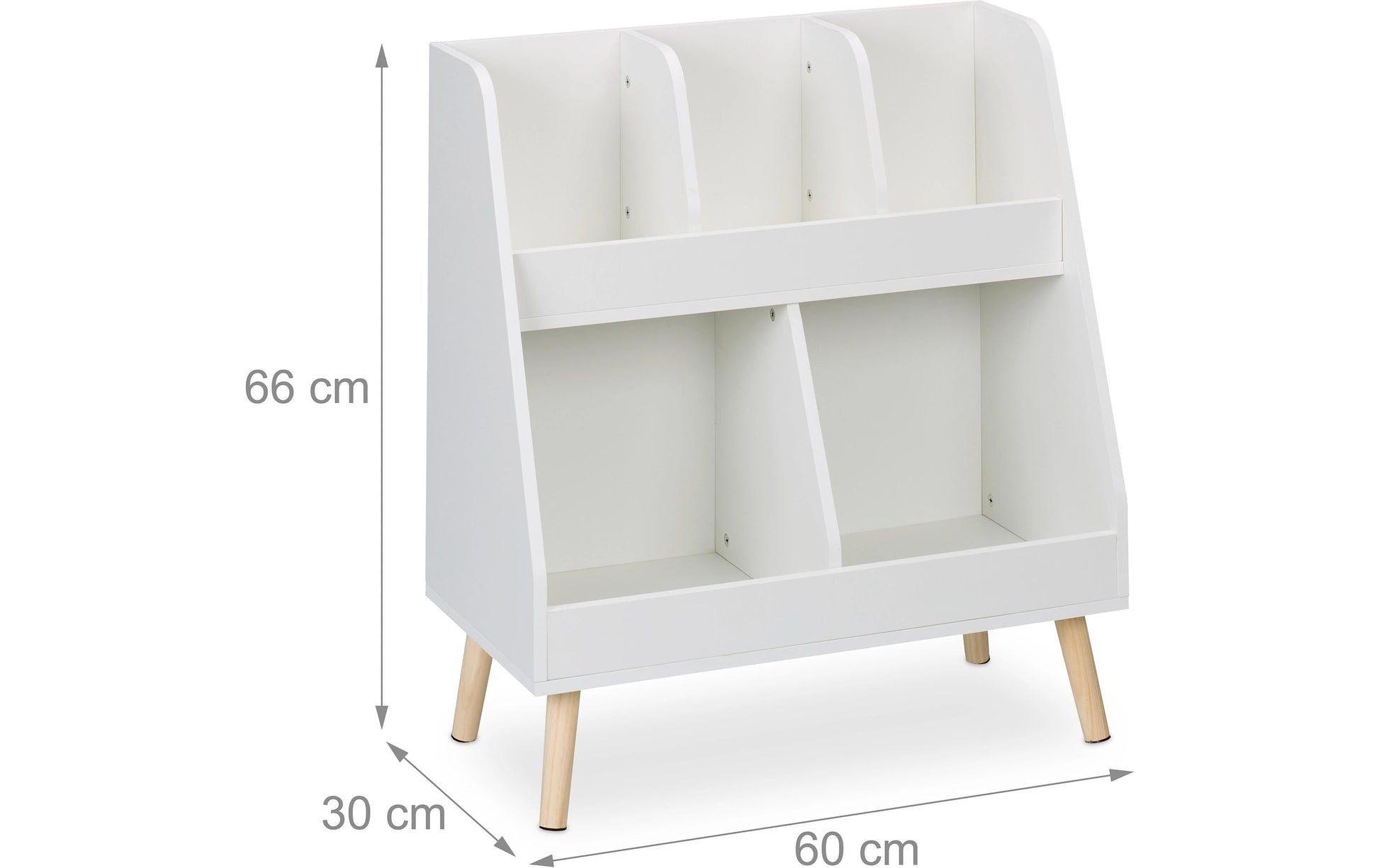 Relaxdays Kinderregal – 5 Böden – 60,0 × 30,0 × 66,0 cm – 25 kg – weiss/hellbraun – Faserplatte, Holz – 1 Stk.