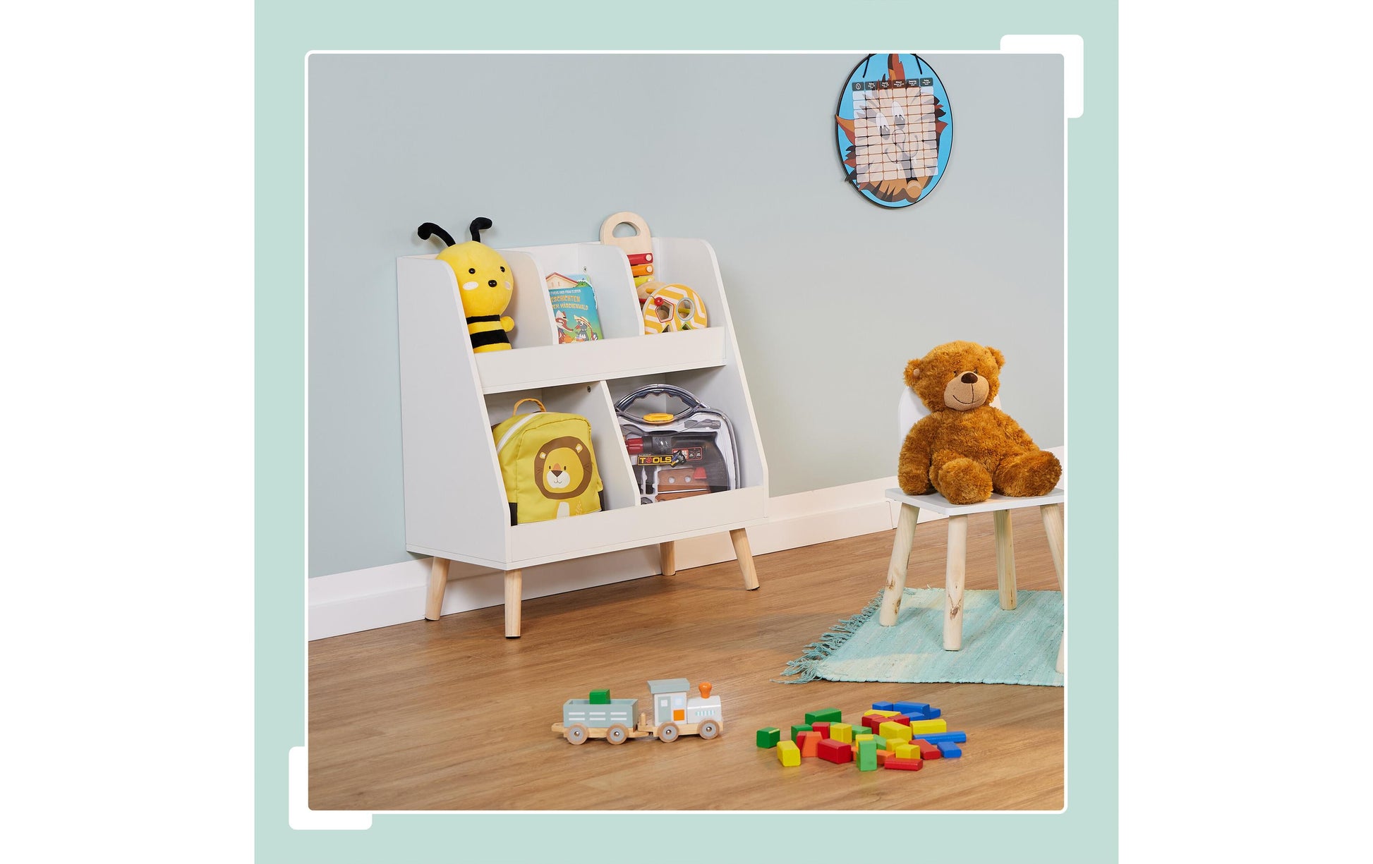 Relaxdays Kinderregal – 5 Böden – 60,0 × 30,0 × 66,0 cm – 25 kg – weiss/hellbraun – Faserplatte, Holz – 1 Stk.