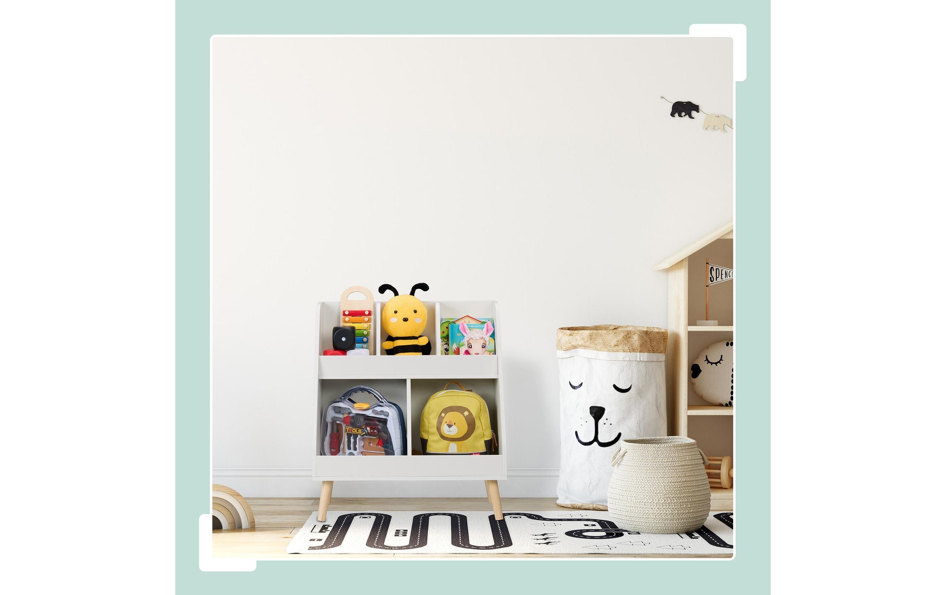 Relaxdays Kinderregal – 5 Böden – 60,0 × 30,0 × 66,0 cm – 25 kg – weiss/hellbraun – Faserplatte, Holz – 1 Stk.