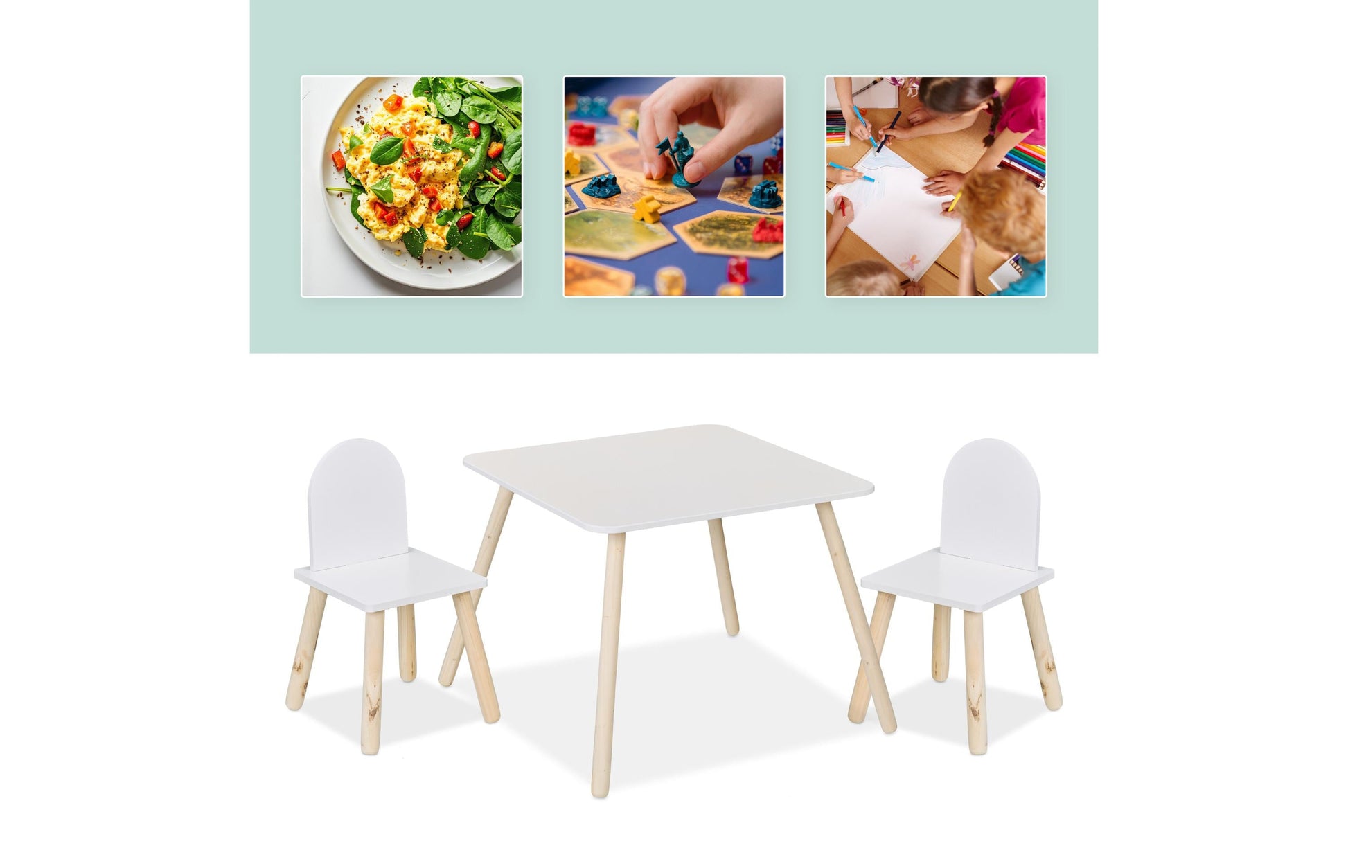Relaxdays 3-teiliges Bistro-Set mit 2 Stühlen – MDF, Holz – Tisch 60 × 60 × 45 cm – für den Innenbereich
