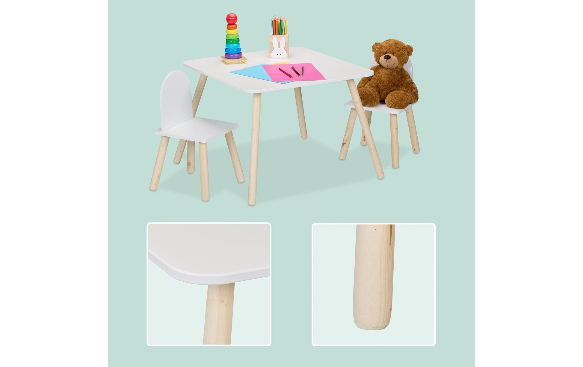 Relaxdays 3-teiliges Bistro-Set mit 2 Stühlen – MDF, Holz – Tisch 60 × 60 × 45 cm – für den Innenbereich
