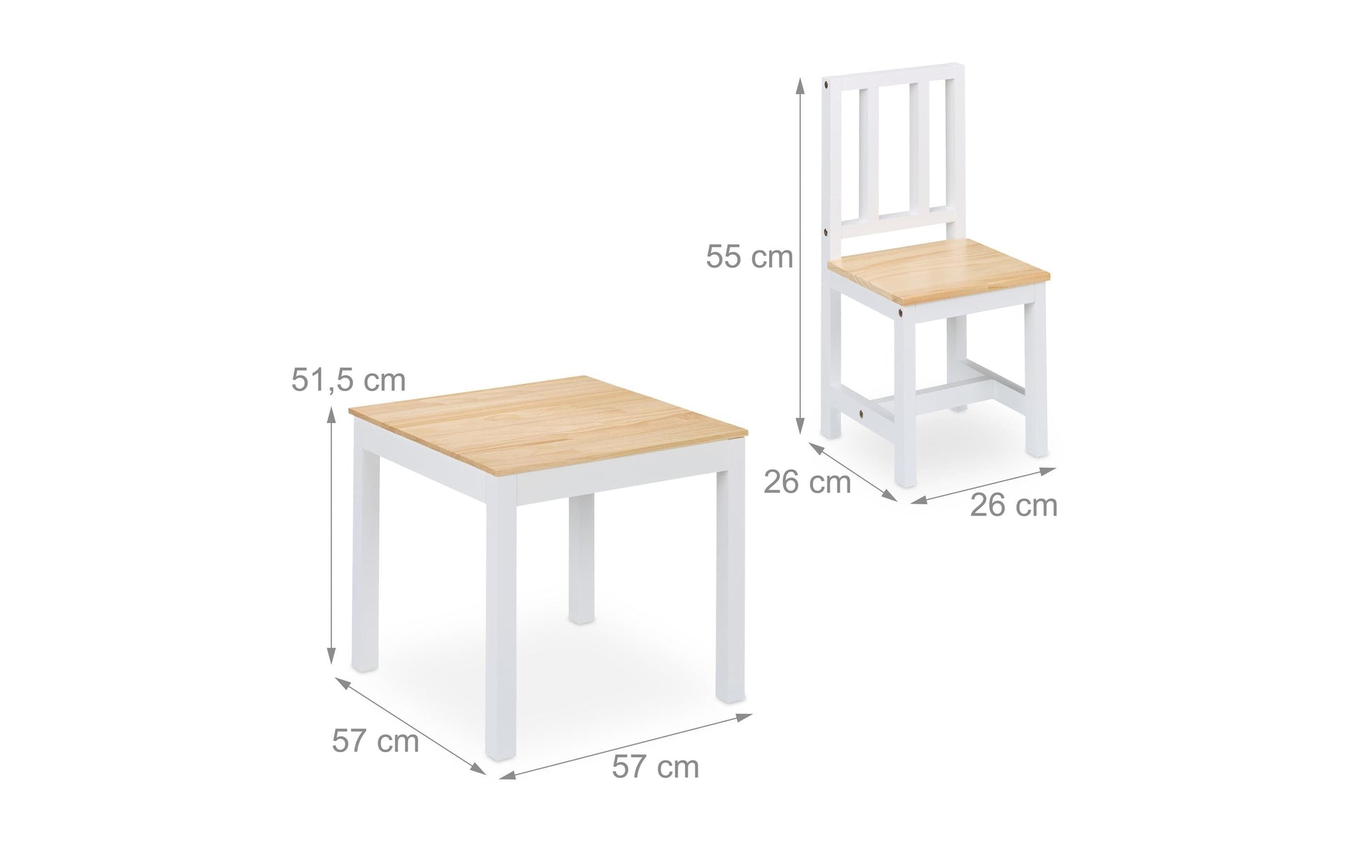 Relaxdays Kinderstuhl – 57 × 57 × 51,5 cm, quadratisch – MDF & Kiefernholz – natur/weiss – mit 2 Stühlen