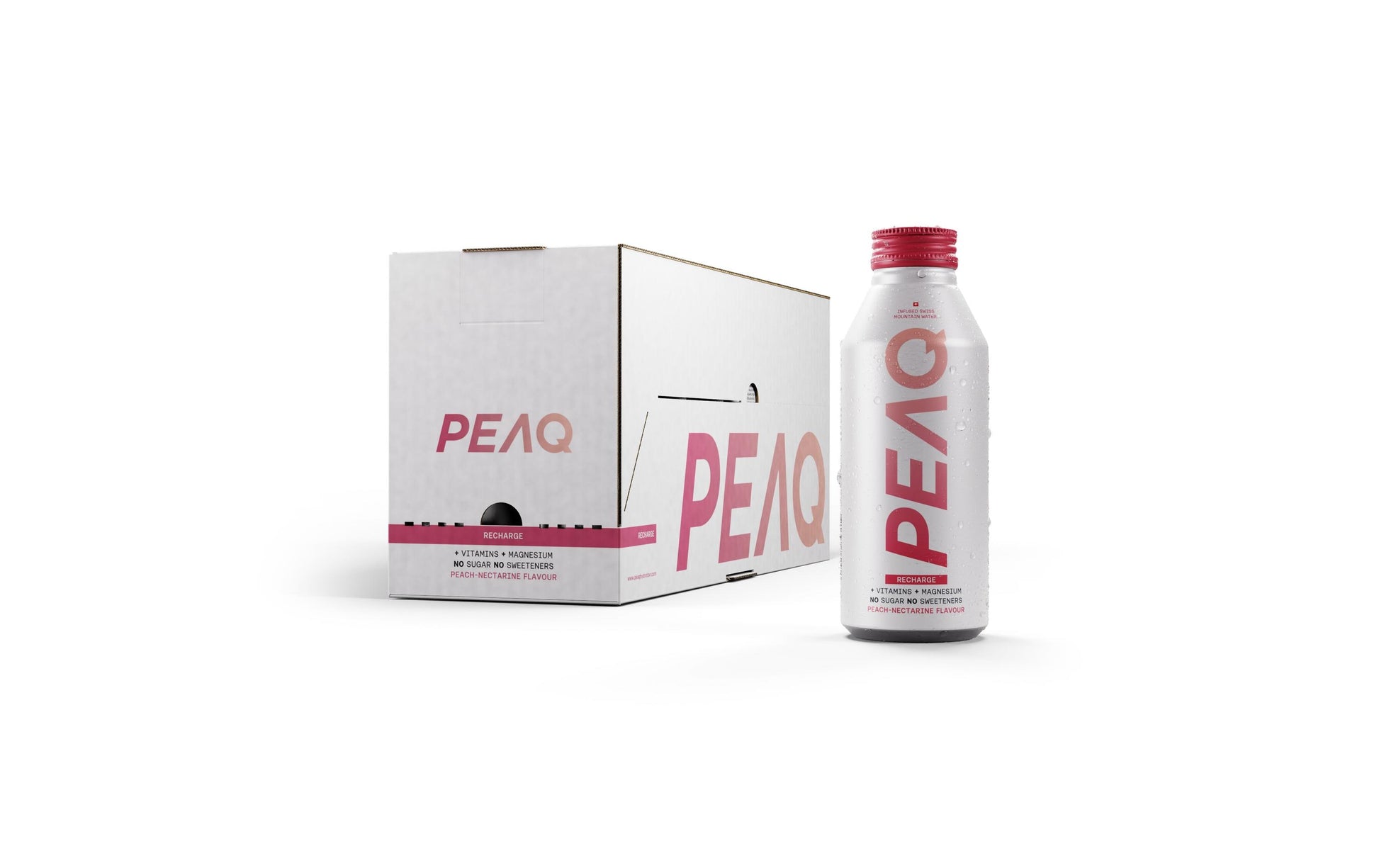 PEAQ Recharge – Leicht prickelndes Vitaminwasser, Pfirsich & Nektarine, mit Vitaminen – 12 × 47,3 cl