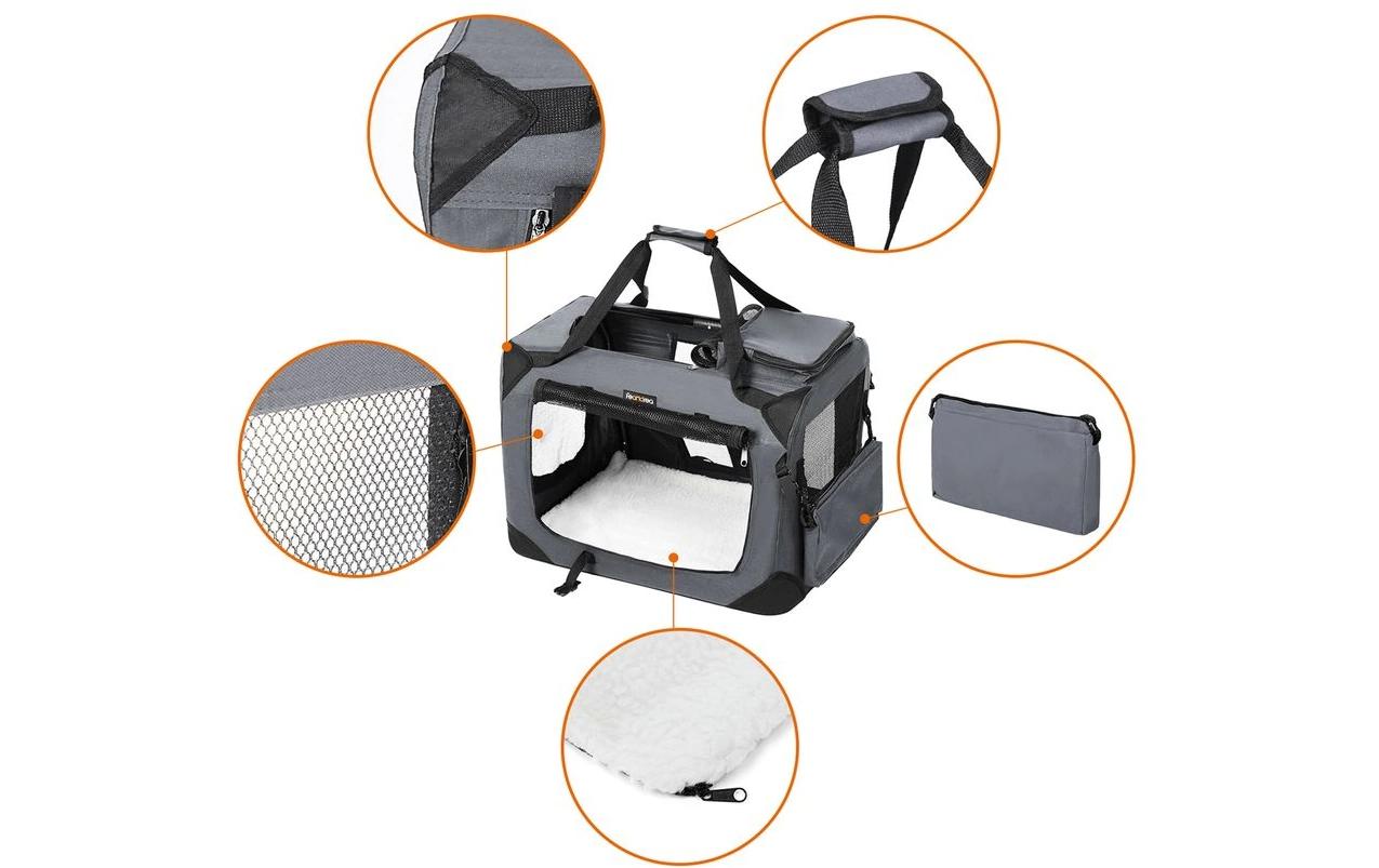 Feandrea Transportbox – herausnehmbarer Boden, belüftet – für Katze, Hund, Kleintier – 70×52×52 cm – grau