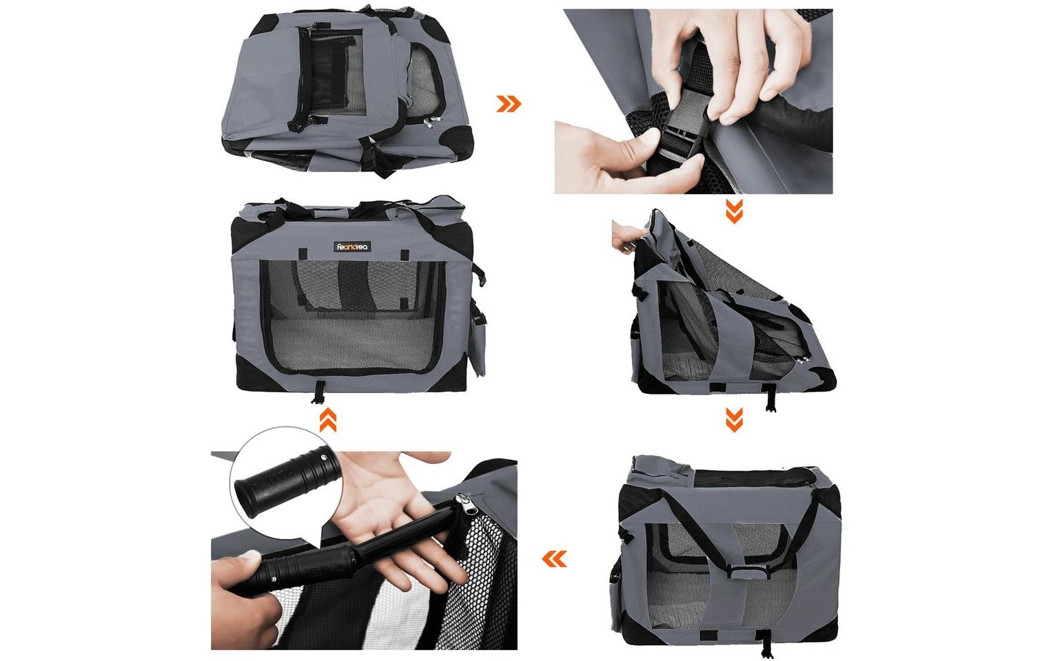 Feandrea Transportbox – herausnehmbarer Boden, belüftet – für Katze, Hund, Kleintier – 70×52×52 cm – grau