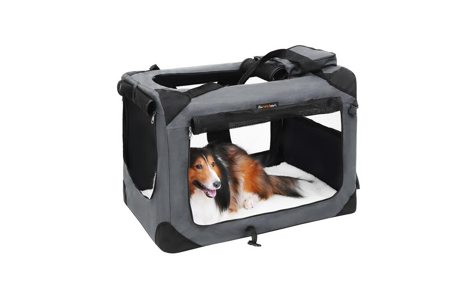 Feandrea Transportbox – herausnehmbarer Boden, belüftet – für Katze, Hund, Kleintier – 70×52×52 cm – grau