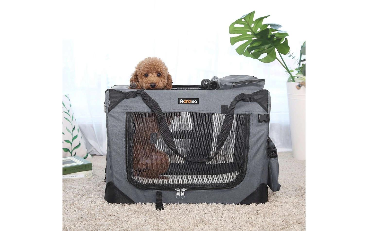 Feandrea Transportbox – herausnehmbarer Boden, belüftet – für Katze, Hund, Kleintier – 70×52×52 cm – grau
