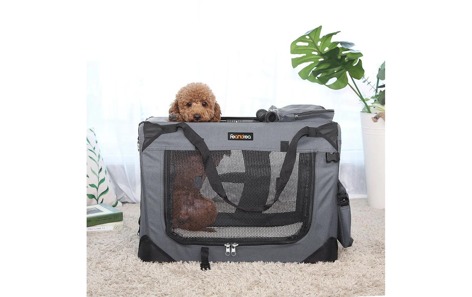 Feandrea Transportbox – bis 11 kg, herausnehmbarer Boden – für Hund, Katze – 60 × 42 × 42 cm – grau