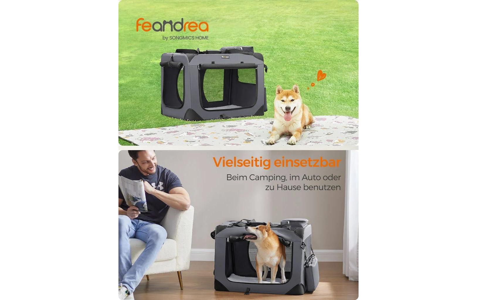 Feandrea Transportbox – herausnehmbarer Boden, belüftet – für Katze, Hund, Kleintier – 70×52×52 cm – grau