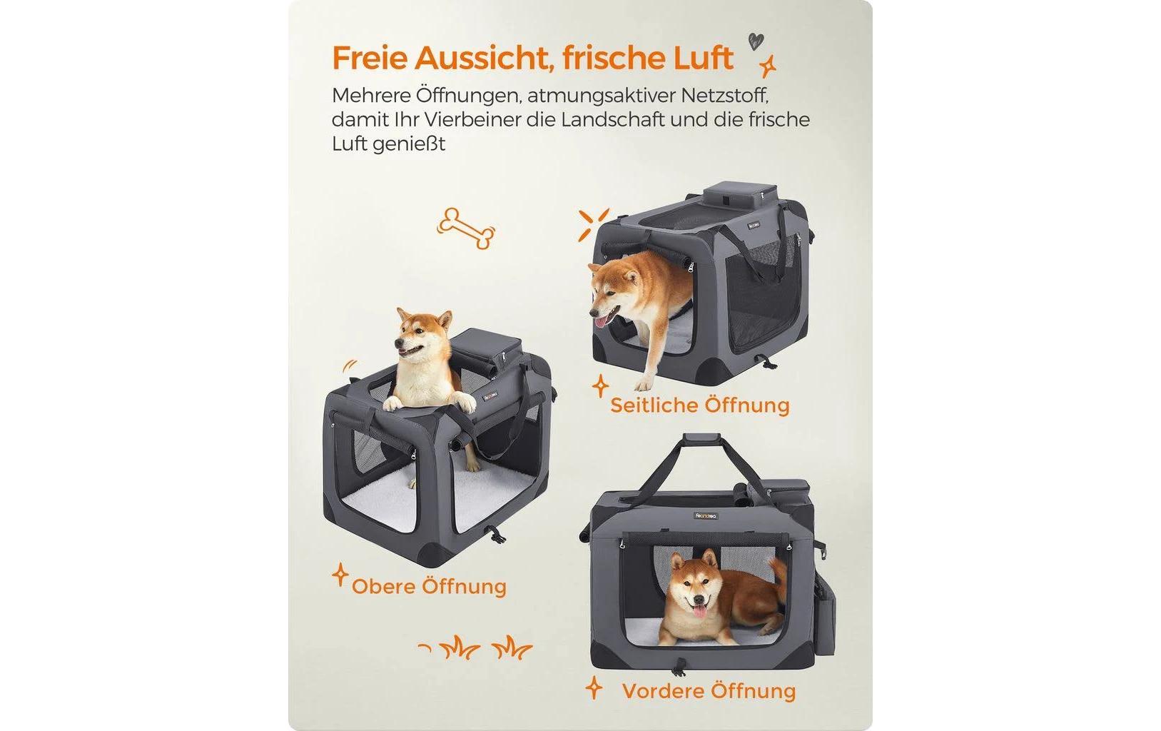 Feandrea Transportbox – herausnehmbarer Boden, belüftet – für Katze, Hund, Kleintier – 70×52×52 cm – grau