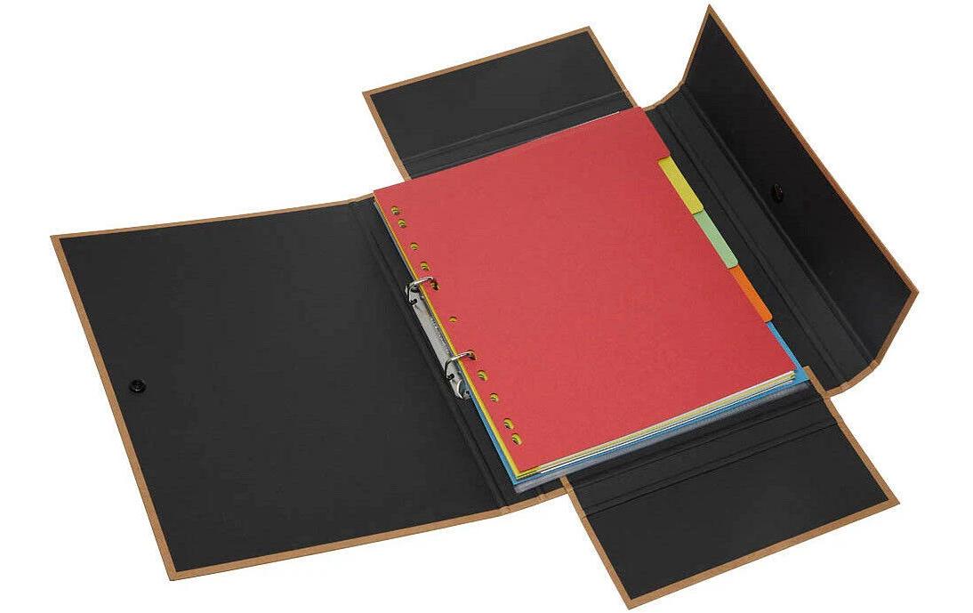 Pagna Dokumentenmappe Pur für A4 – 5 Fächer, Druckknopf, Papier, Braun