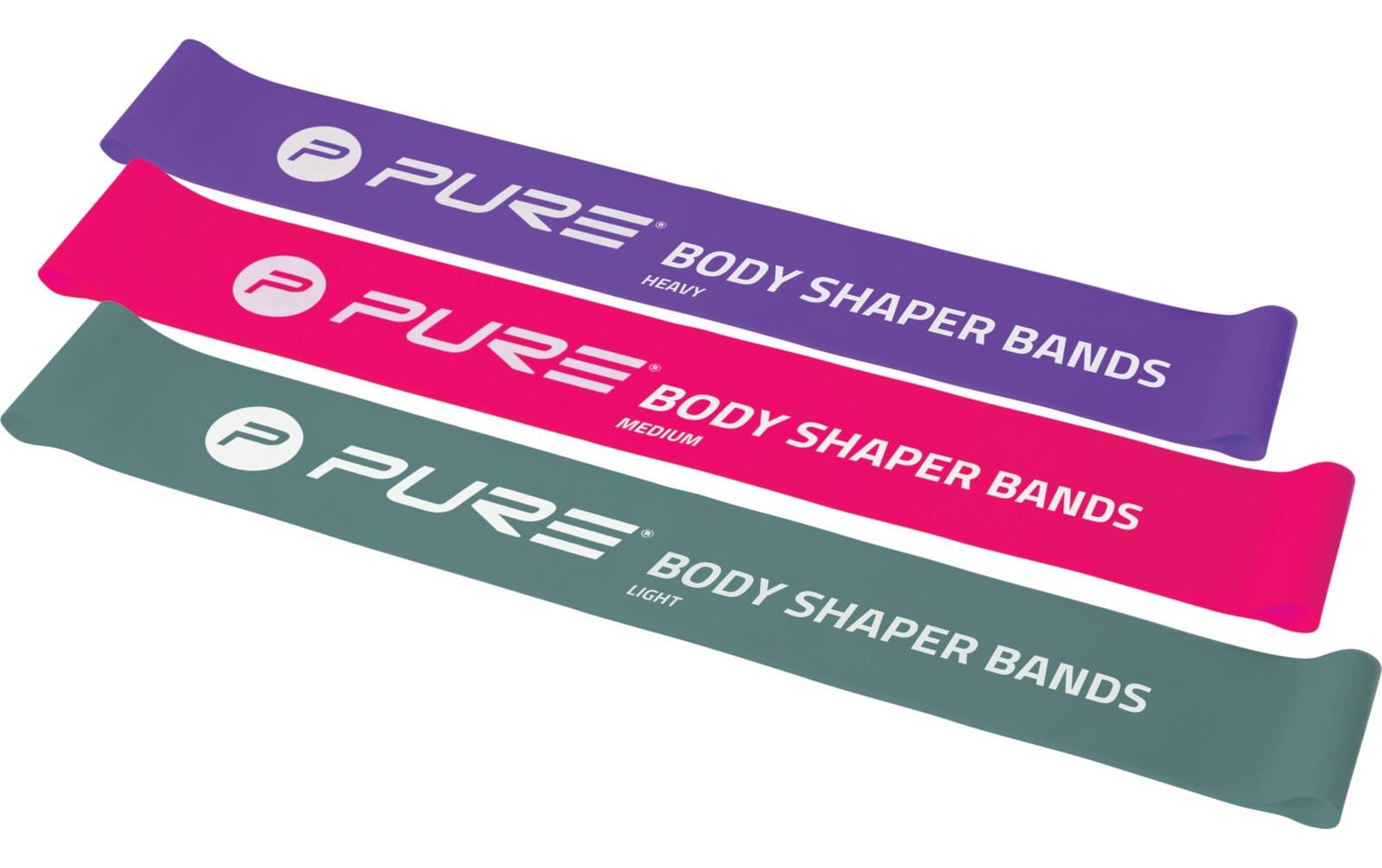 FTM – Fitnessband, leicht bis stark, 30 cm – Grau/Rosa/Lila, Latex – 3er-Set