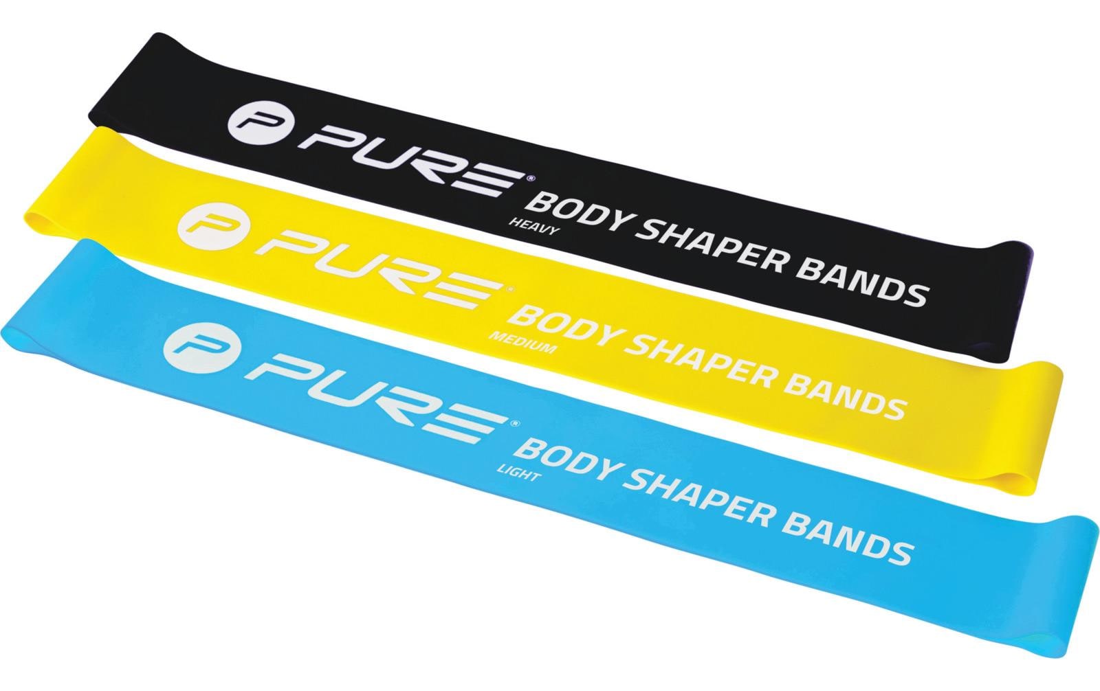 FTM – Fitnessband – 3 Widerstandsstufen (leicht, mittel, stark) – 300 × 50 mm – schwarz, blau, gelb – Latex