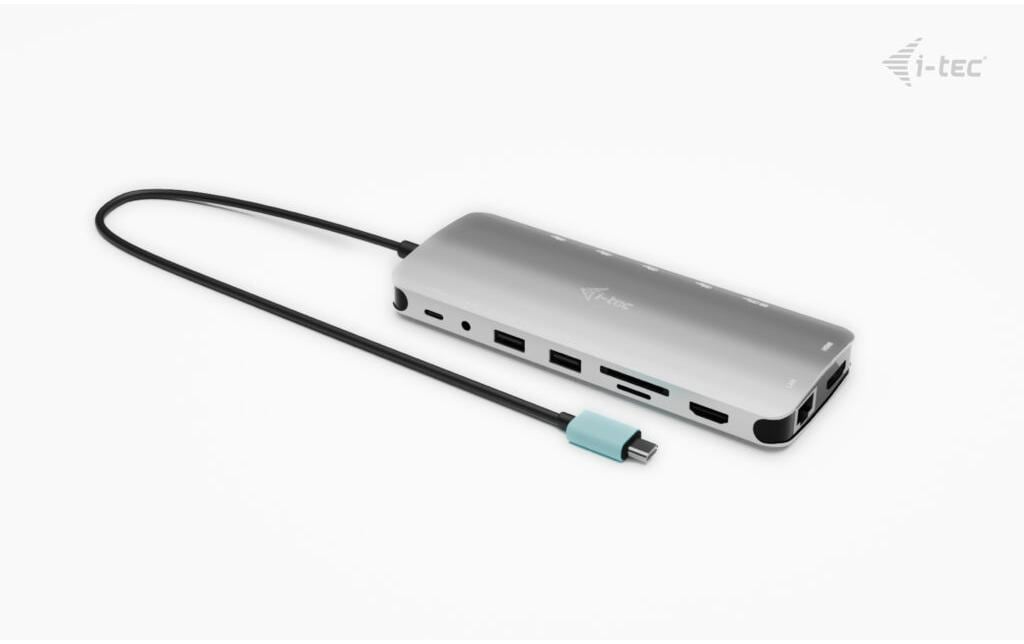 i-tec Metal Nano Dockingstation – USB-C, 2× HDMI, 1× DP, 3× USB-A, 5× USB-C, 140 W PD, GbE, SD/microSD, 3,5 mm