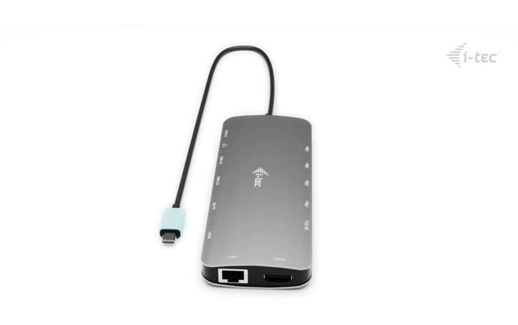 i-tec Metal Nano Dockingstation – USB-C, 2× HDMI, 1× DP, 3× USB-A, 5× USB-C, 140 W PD, GbE, SD/microSD, 3,5 mm