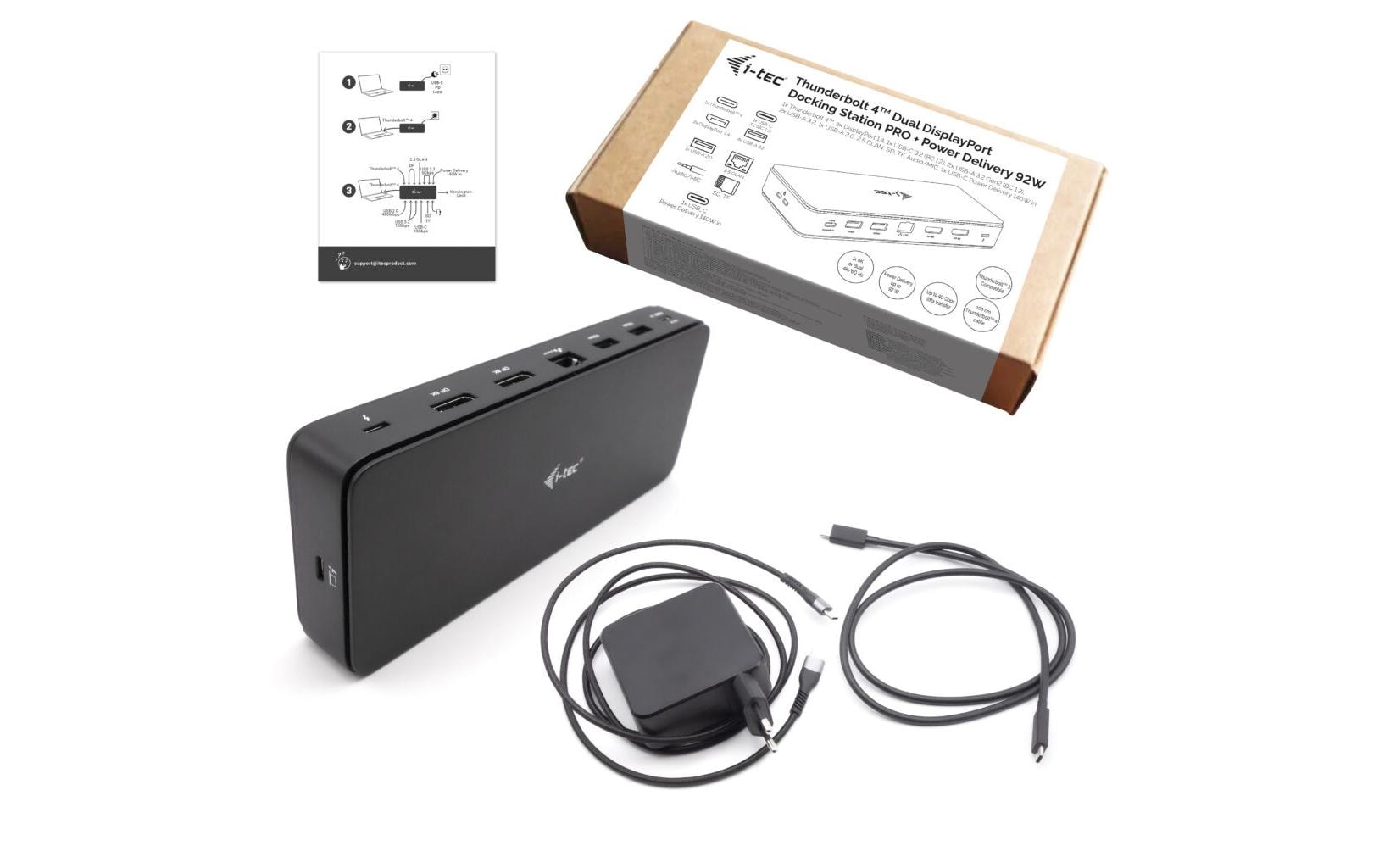 i-tec TB4 Gen3 Dock – Thunderbolt 4, 2× DP, 5× USB-A, 2× USB-C, 92 W PD, 2.5GbE, für Windows/Mac/Linux