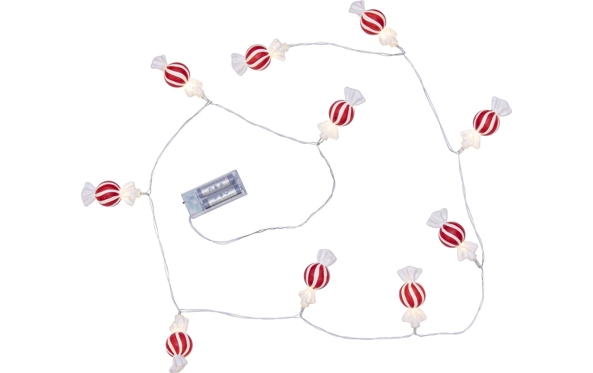 Star Trading Lichterkette Bonbon – Starterset, 1,35 m, 0,1 W, Warmweiss, Rot/Weiss, Batteriebetrieb, 10 LEDs