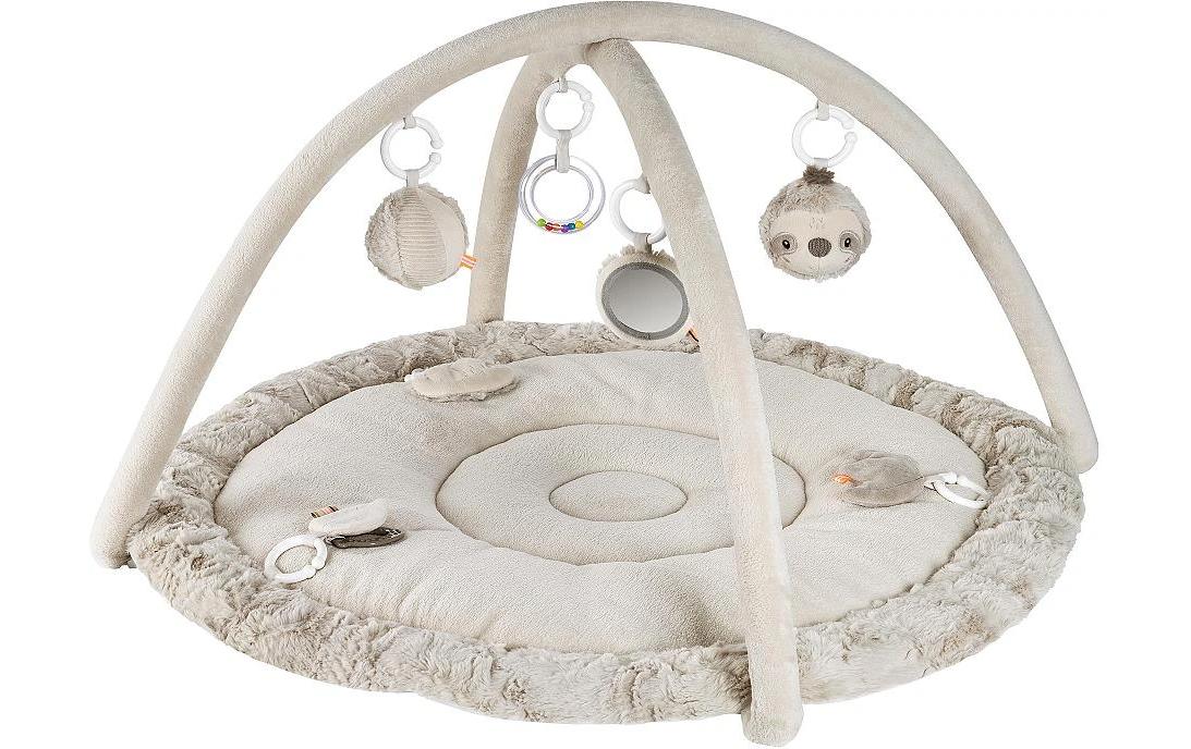 Fehn Krabbeldecke mit Spielbogen – 92 × 48 cm – ab 0 J. – Plüsch, Polyester – grau/beige
