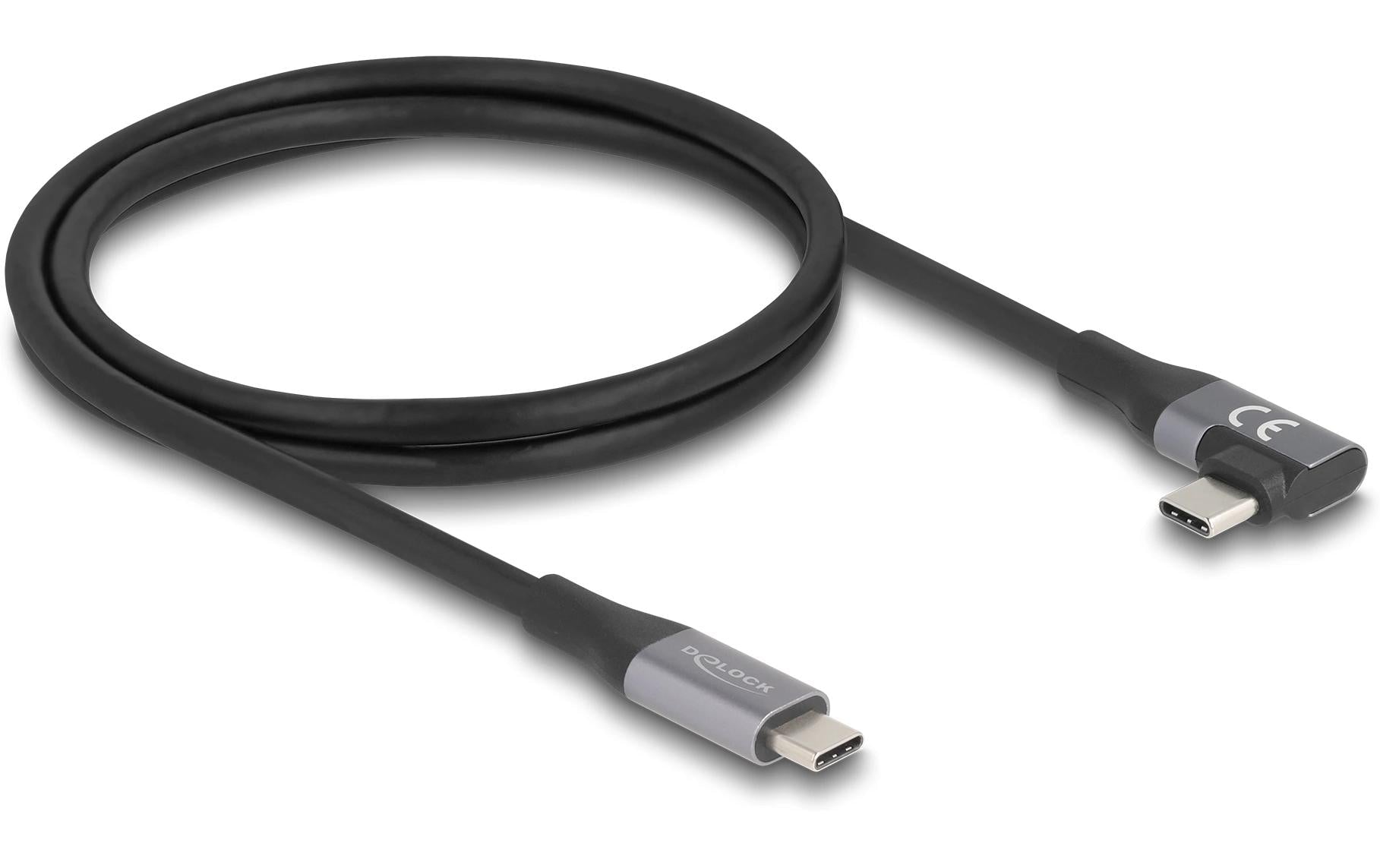 DeLOCK Thunderbolt 4 (USB-C) Kabel – 40 Gbit/s – 1 m – PD 240 W – Abgewinkelt – Schwarz