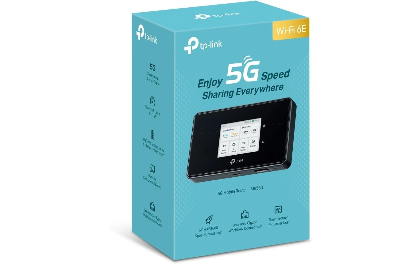TP-Link M8550 – Mobiler 5G-Hotspot, Wi-Fi 6, Dual-Band (2,4/5 GHz), 2880 Mbit/s, 4680 mAh, SIM-Slot