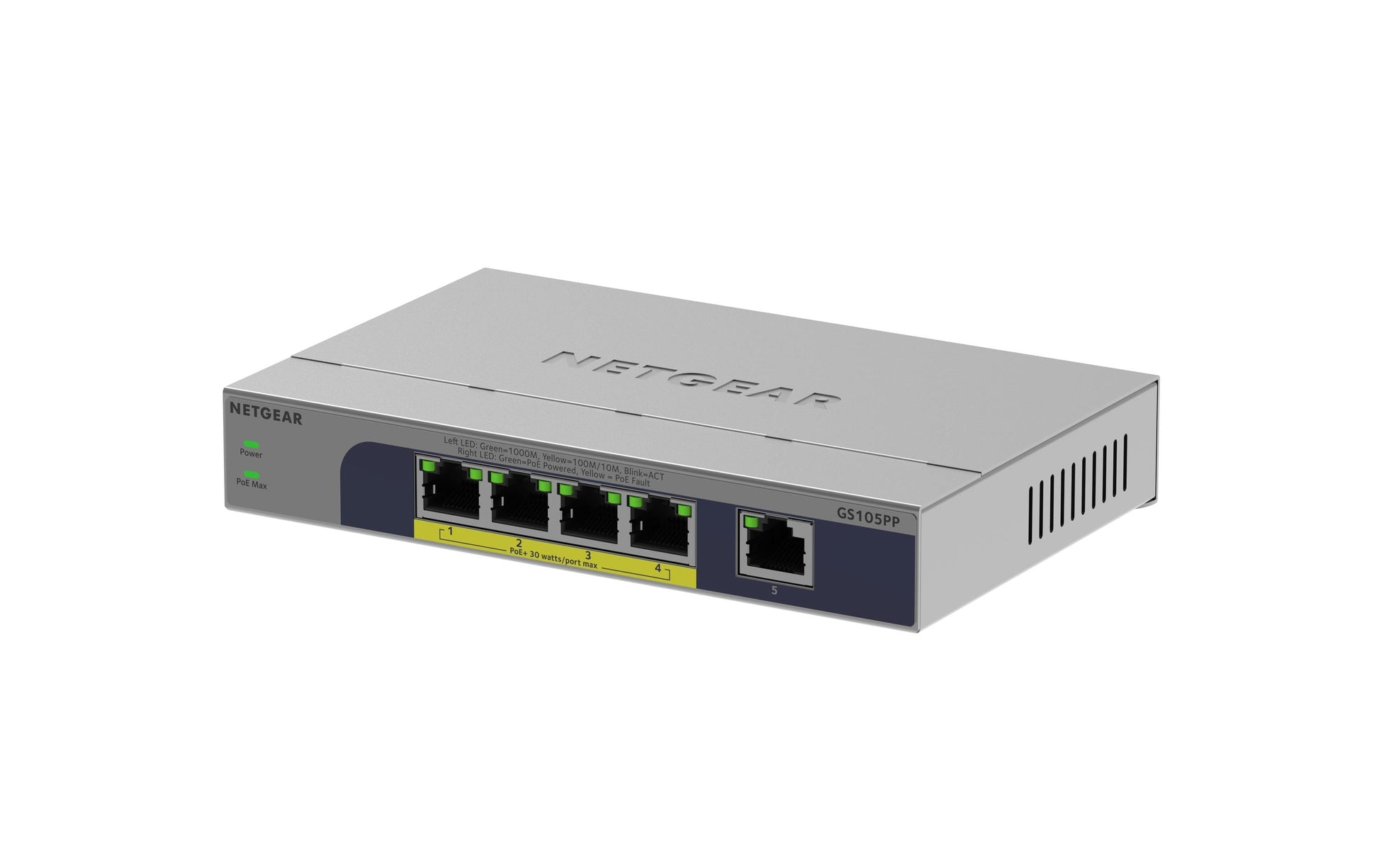 NETGEAR GS105PP-300EUS – Switch (Unmanaged) – 5×GbE, PoE+ 83 W