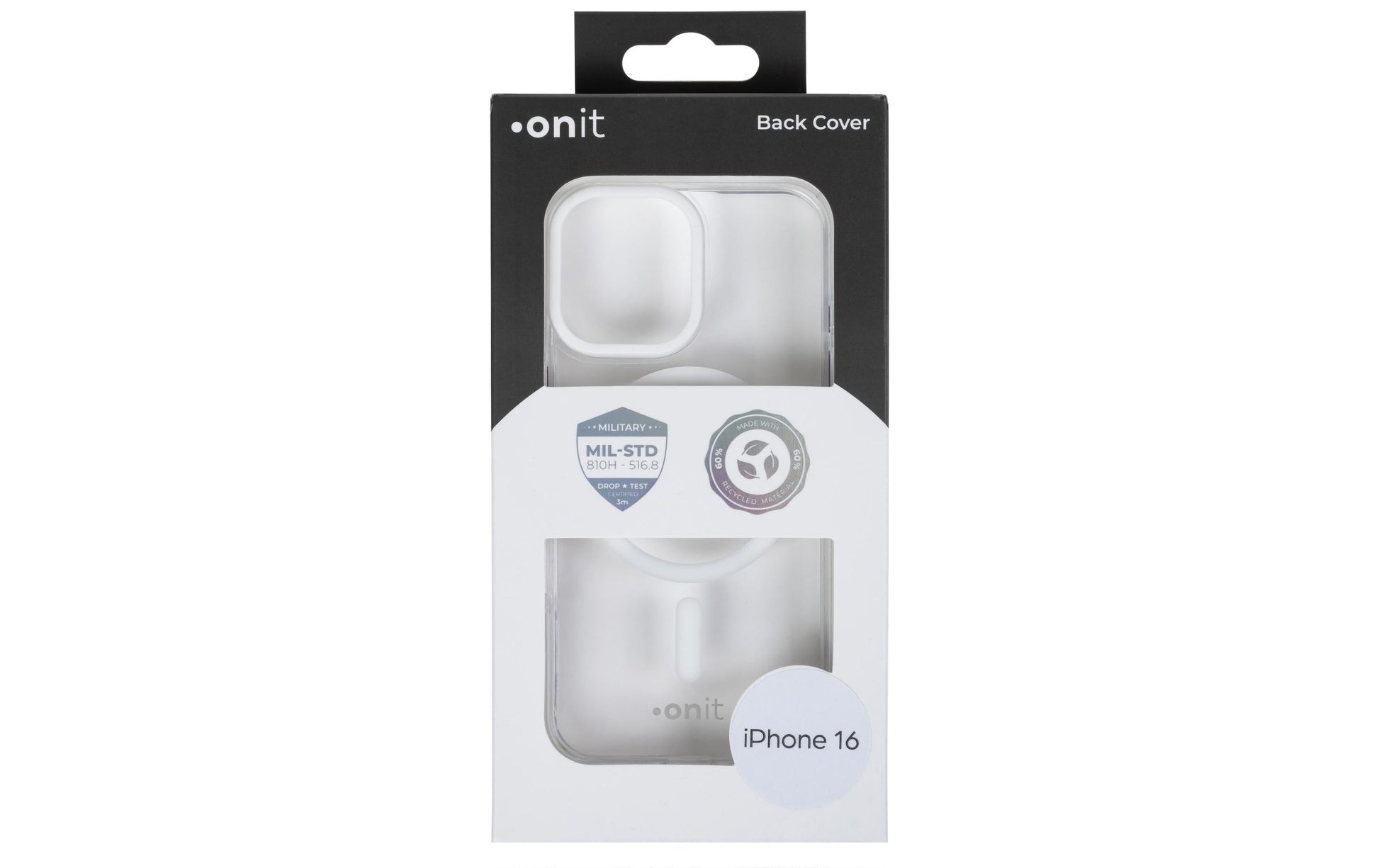 ONIT Mill.Std. Backcover – für Apple iPhone 16 – MagSafe, TPU, Transparent, Weiss, bis 3 m Sturzsicher