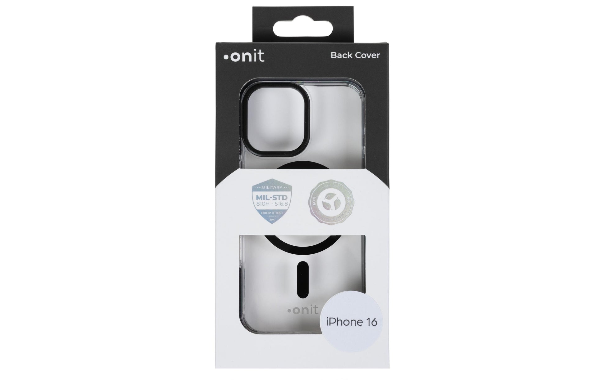 ONIT Mill.Std. Backcover – für Apple iPhone 16, MagSafe, PC+TPE+TPU, Schwarz/Transparent, bis 3 m Sturzsicher
