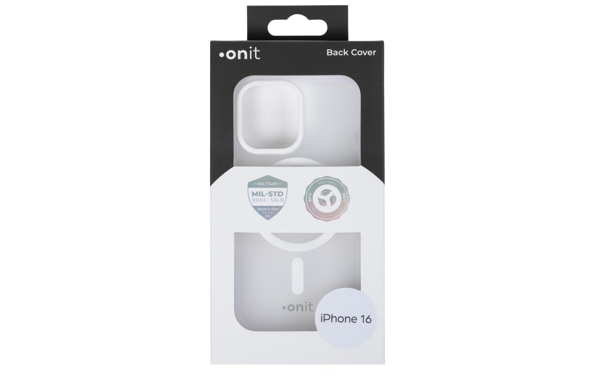 ONIT Mill.Std. – Backcover – für Apple iPhone 16 – MagSafe, PC+TPE+TPU, Weiss matt, bis 3 m Sturzsicher