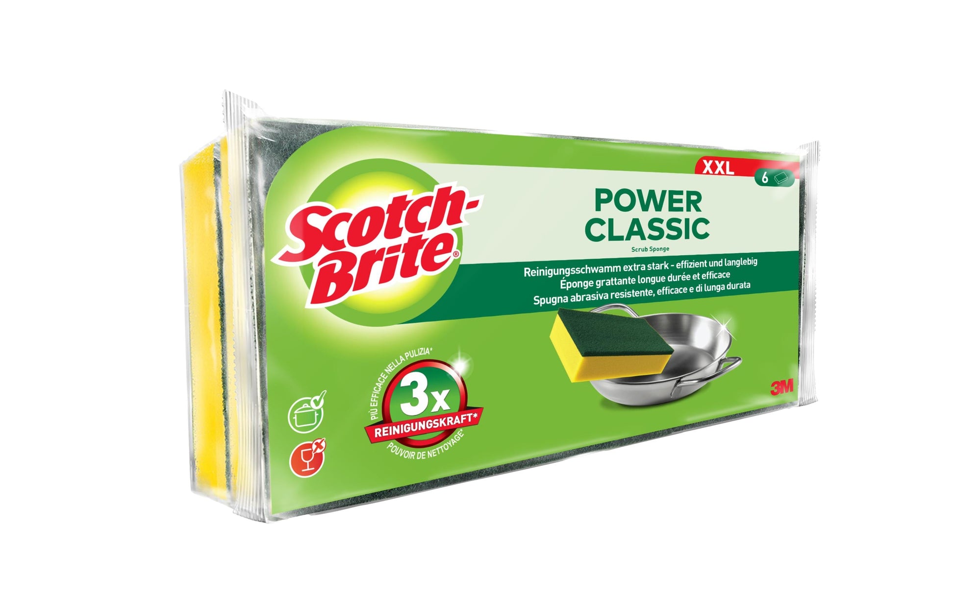 Scotch-Brite Scheuerschwamm Classic XXL – Schaumstoff, Rechteckig, für Pfannen, Gelb, 6 Stk.