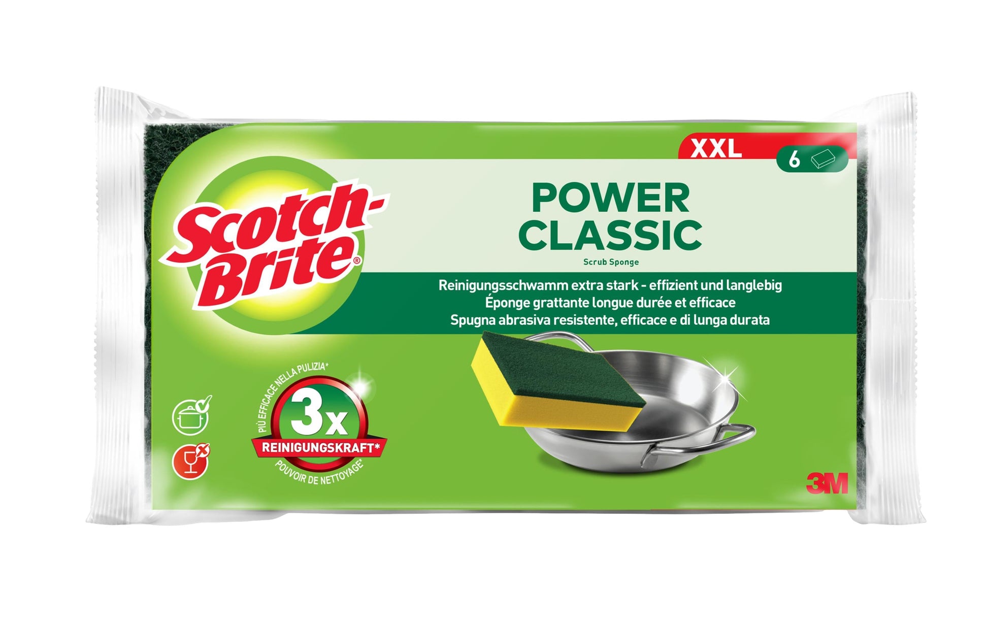 Scotch-Brite Scheuerschwamm Classic XXL – Schaumstoff, Rechteckig, für Pfannen, Gelb, 6 Stk.