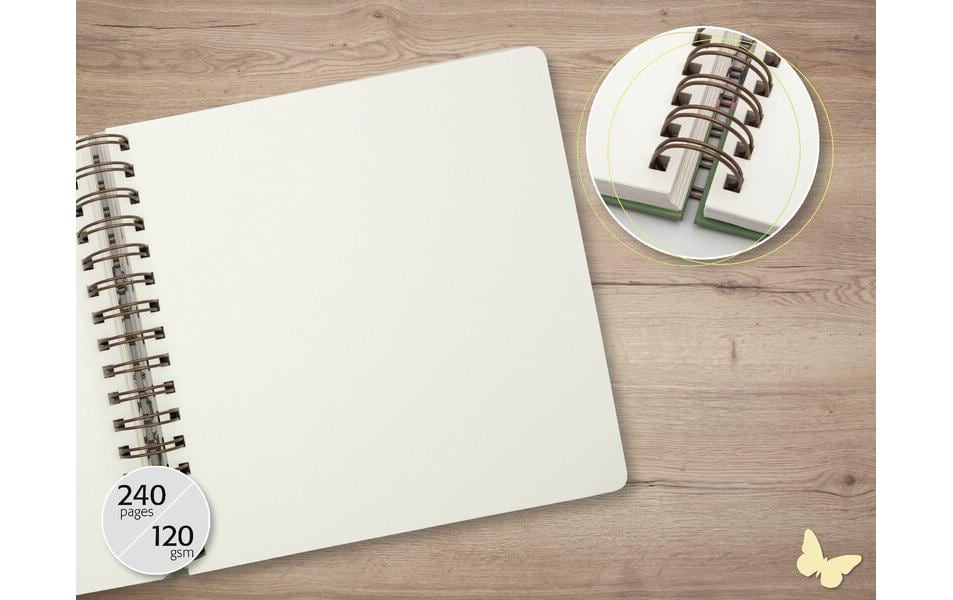 Jolie – Spiral-Notizbuch, 234 × 215 mm, blanko, Spiralbindung, Hardcover, 240 Seiten, 120 g/m² – gold, weiss