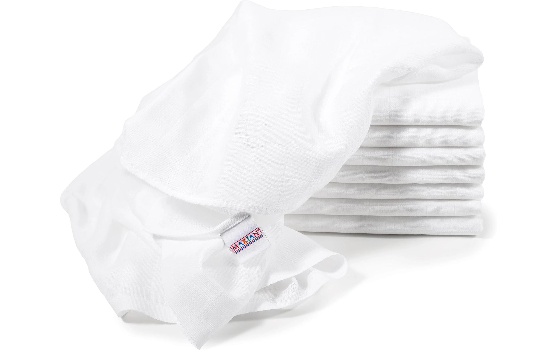 Makian Mullwindeln – 80 × 80 cm, Weiss, Baumwolle, 8er-Set, OEKO-TEX