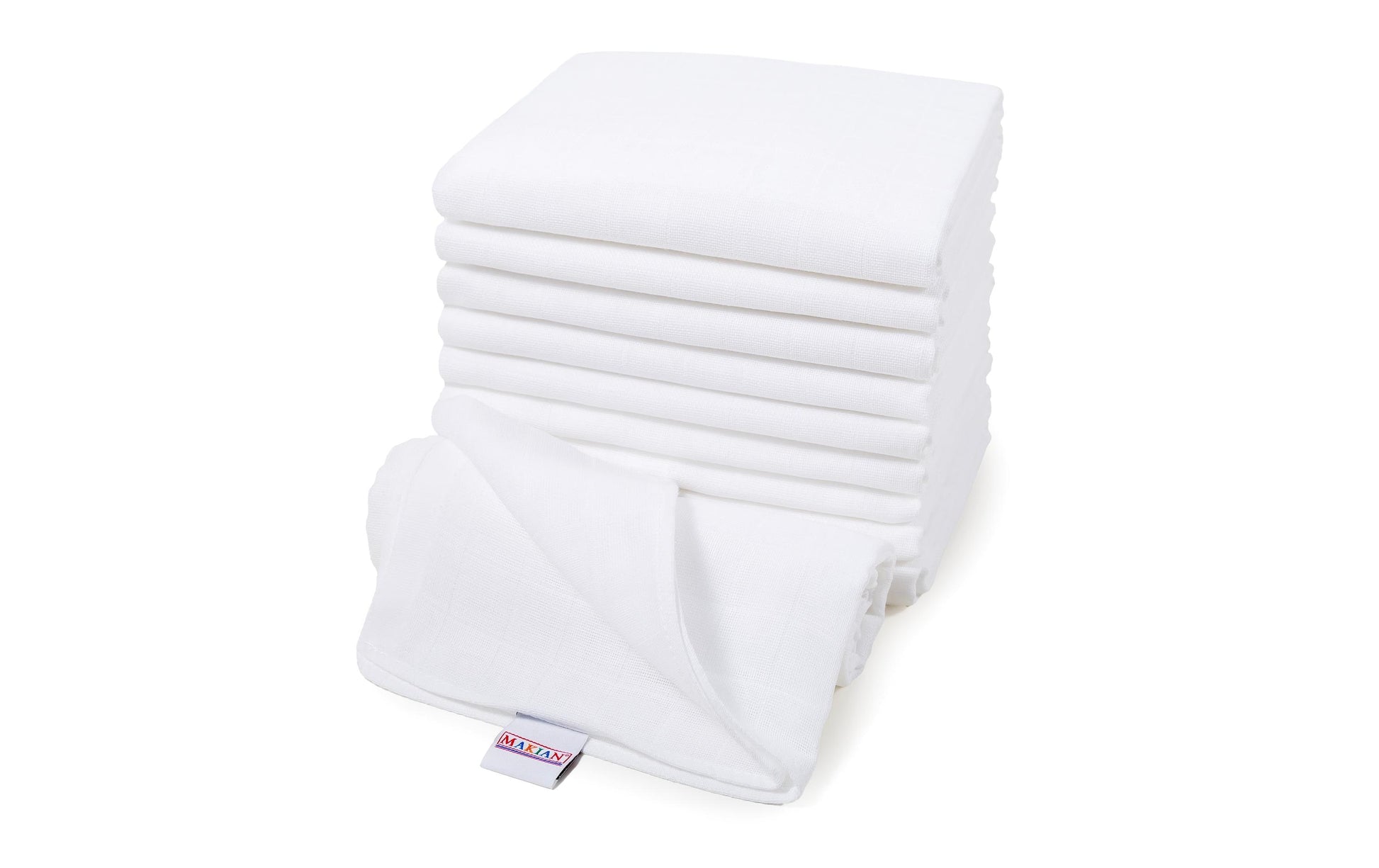 Makian Mullwindeln – 80 × 80 cm, Weiss, Baumwolle, 10er-Set, OEKO-TEX