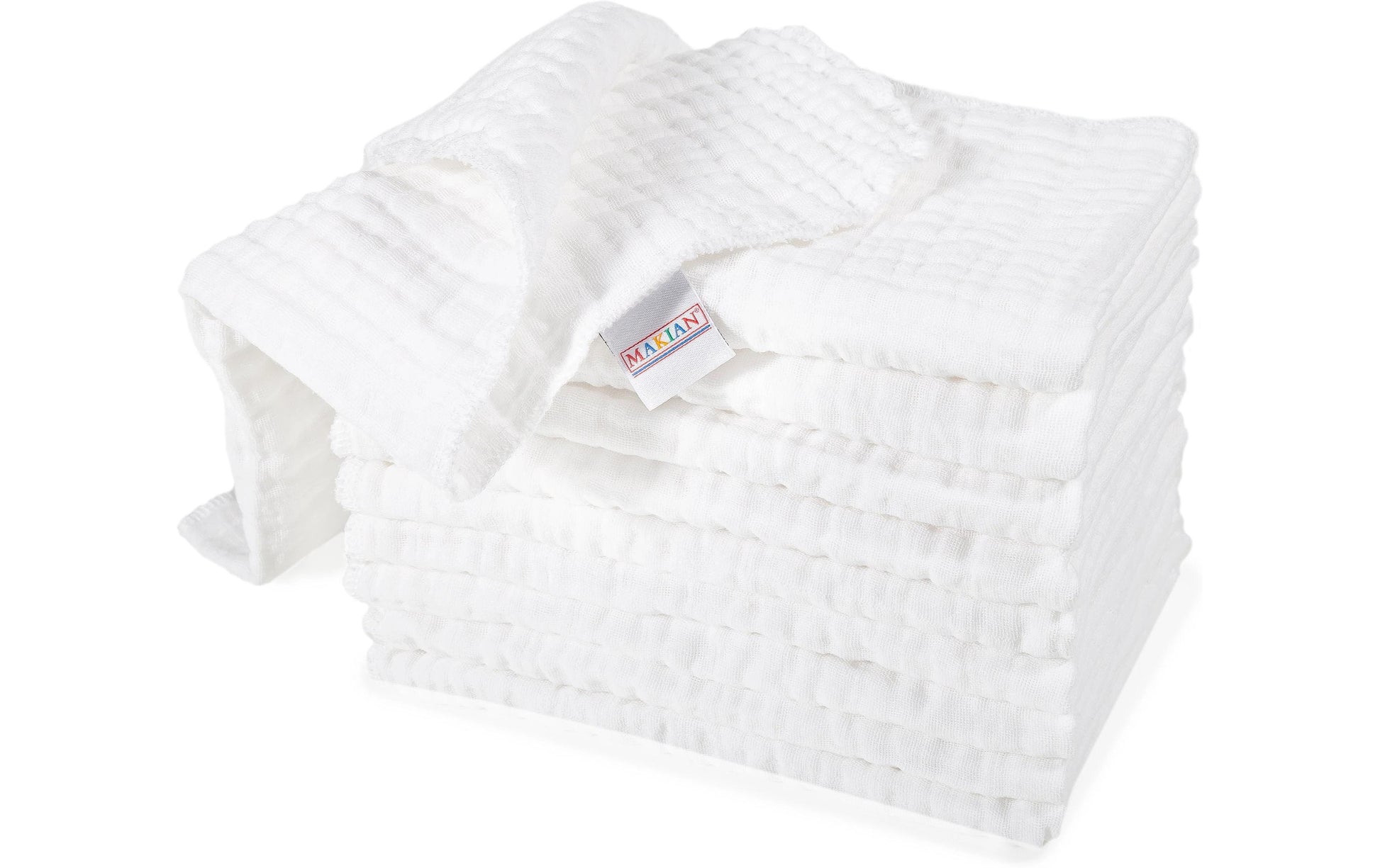 Makian Mullwindeln – 35 × 50 cm, Weiss, Baumwolle, 10er-Set, OEKO-TEX