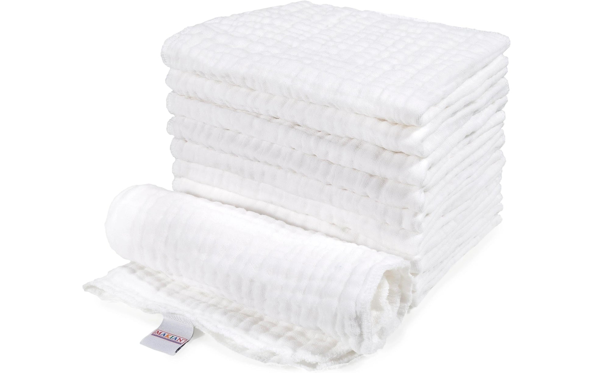 Makian Mullwindeln – 35 × 50 cm, Weiss, Baumwolle, 10er-Set, OEKO-TEX