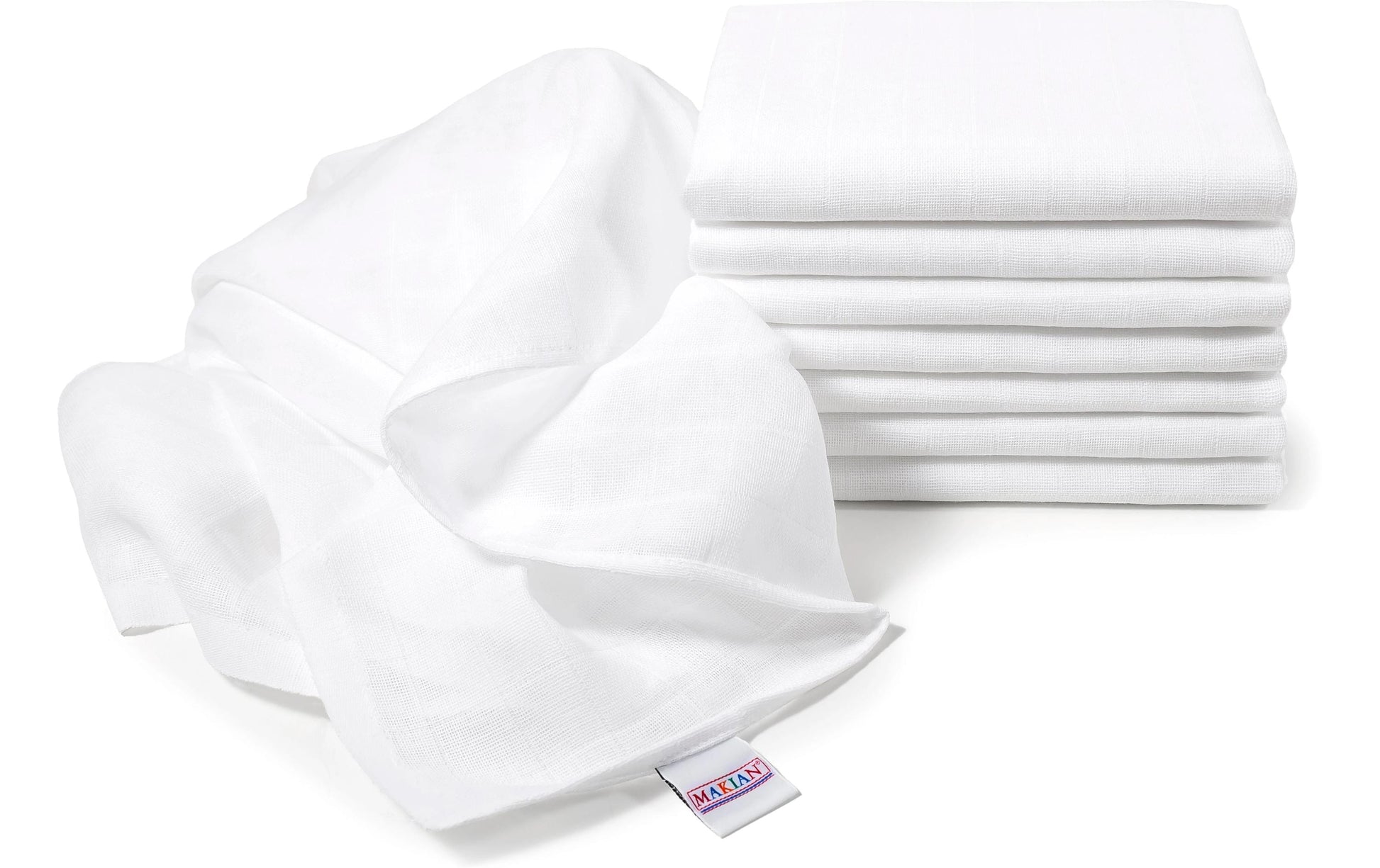 Makian Mullwindeln – 70 × 70 cm, Weiss, Baumwolle, 8er-Set, OEKO-TEX STANDARD 100
