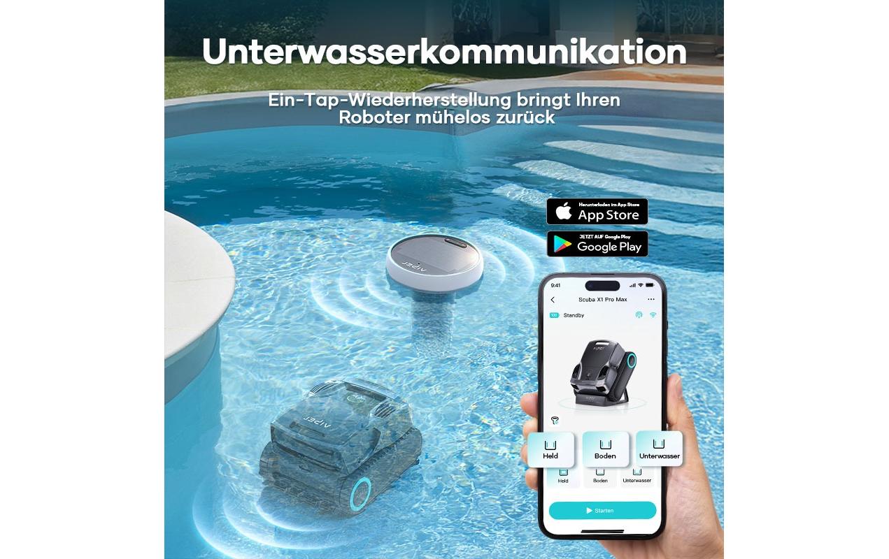 Aiper Roboter-Pool-Reiniger Scuba S1 – bis 150 m² – Akku – schwarz/blau/grau – für Überirdische Pools