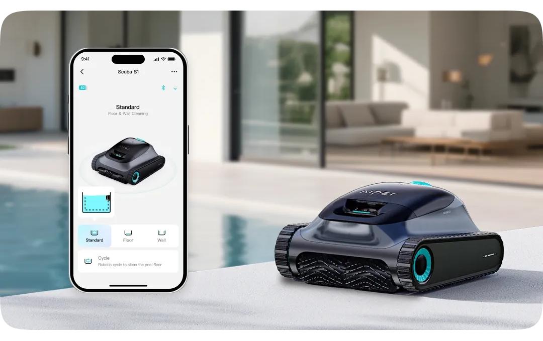 Aiper Roboter-Pool-Reiniger Scuba S1 – bis 150 m² – Akku – schwarz/blau/grau – für Überirdische Pools