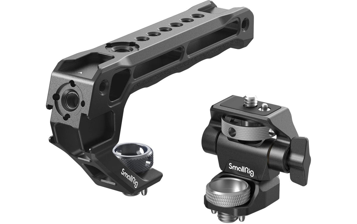 SmallRig 5323 Oberer Griff – mit Monitorhalterung, 1/4" & 3/8" Gewinde, Aluminium/Silikon – Schwarz