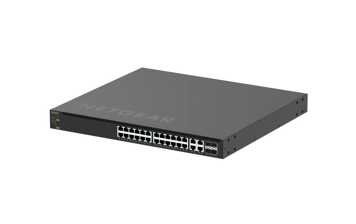 NETGEAR MSM4332-100NES – Managed L3 Switch – 28× RJ‑45 (2,5G/10G), 4× SFP28, PoE++ (4PPoE), PoE-Budget 2520 W